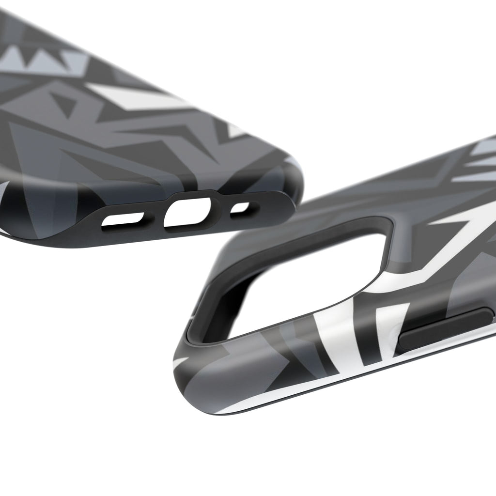 Impact-Resistant Magnetic Phone Case — Black & Gray Geometric Armor