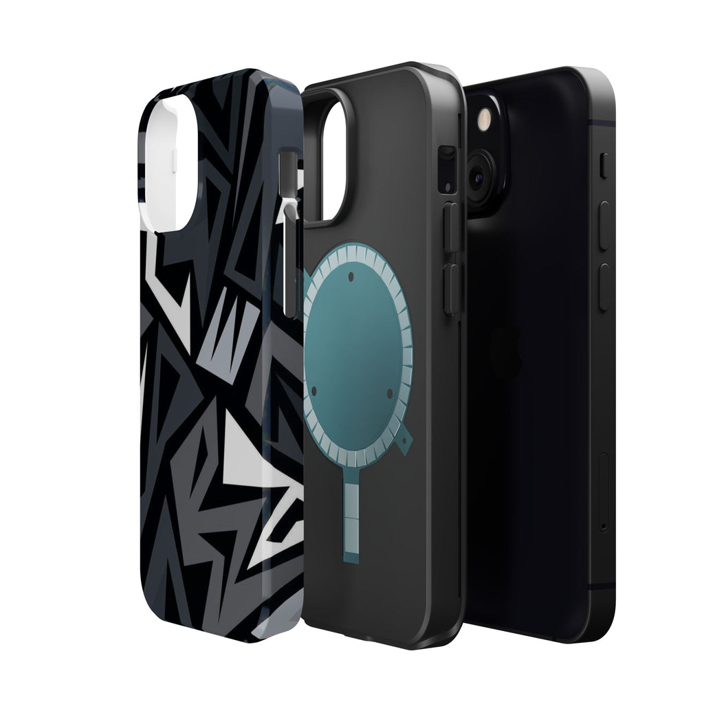 Impact-Resistant Magnetic Phone Case — Black & Gray Geometric Armor