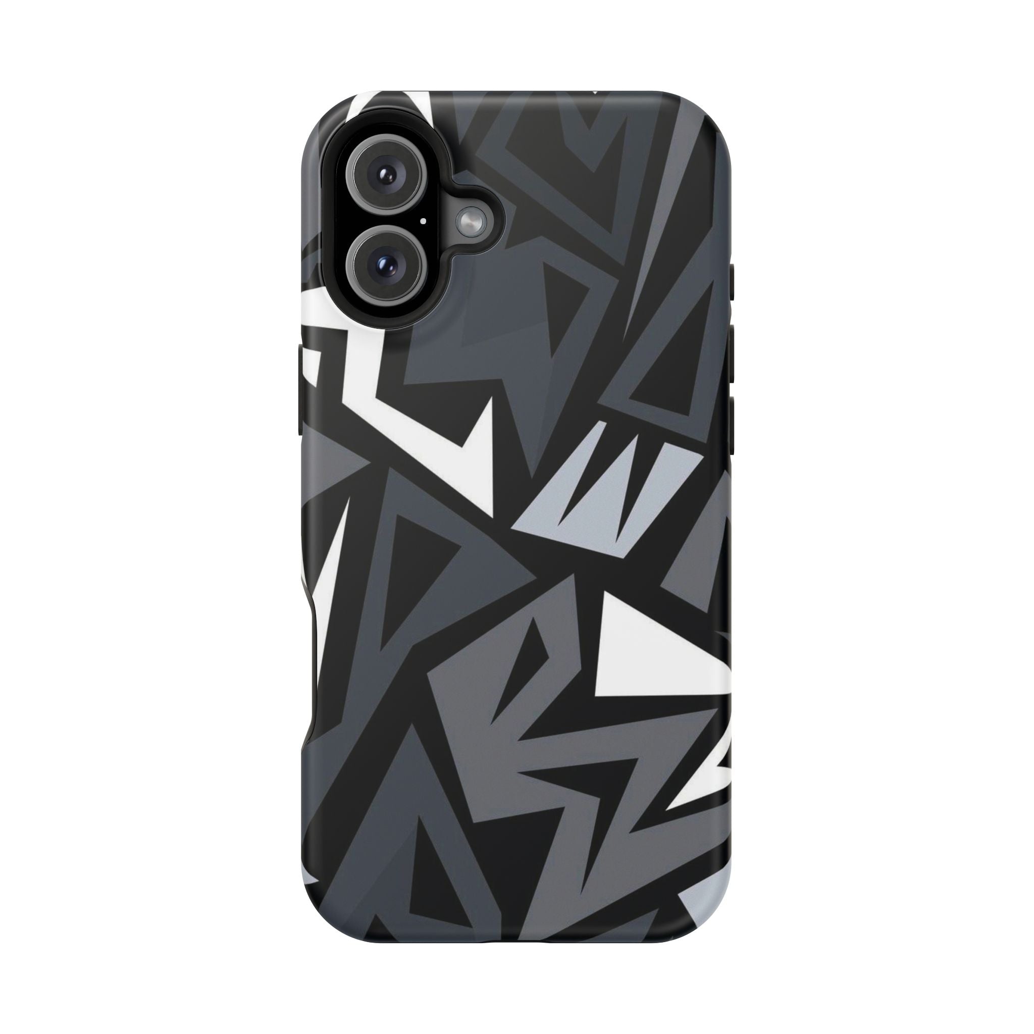 Impact-Resistant Magnetic Phone Case — Black & Gray Geometric Armor