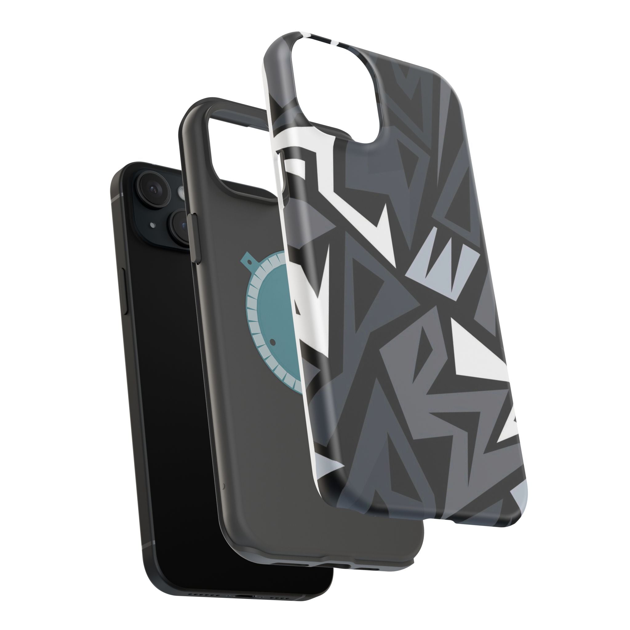 Impact-Resistant Magnetic Phone Case — Black & Gray Geometric Armor