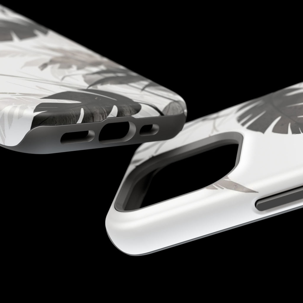 Tropical Monstera Magnetic Impact Phone Case — Black & White Leaf Design
