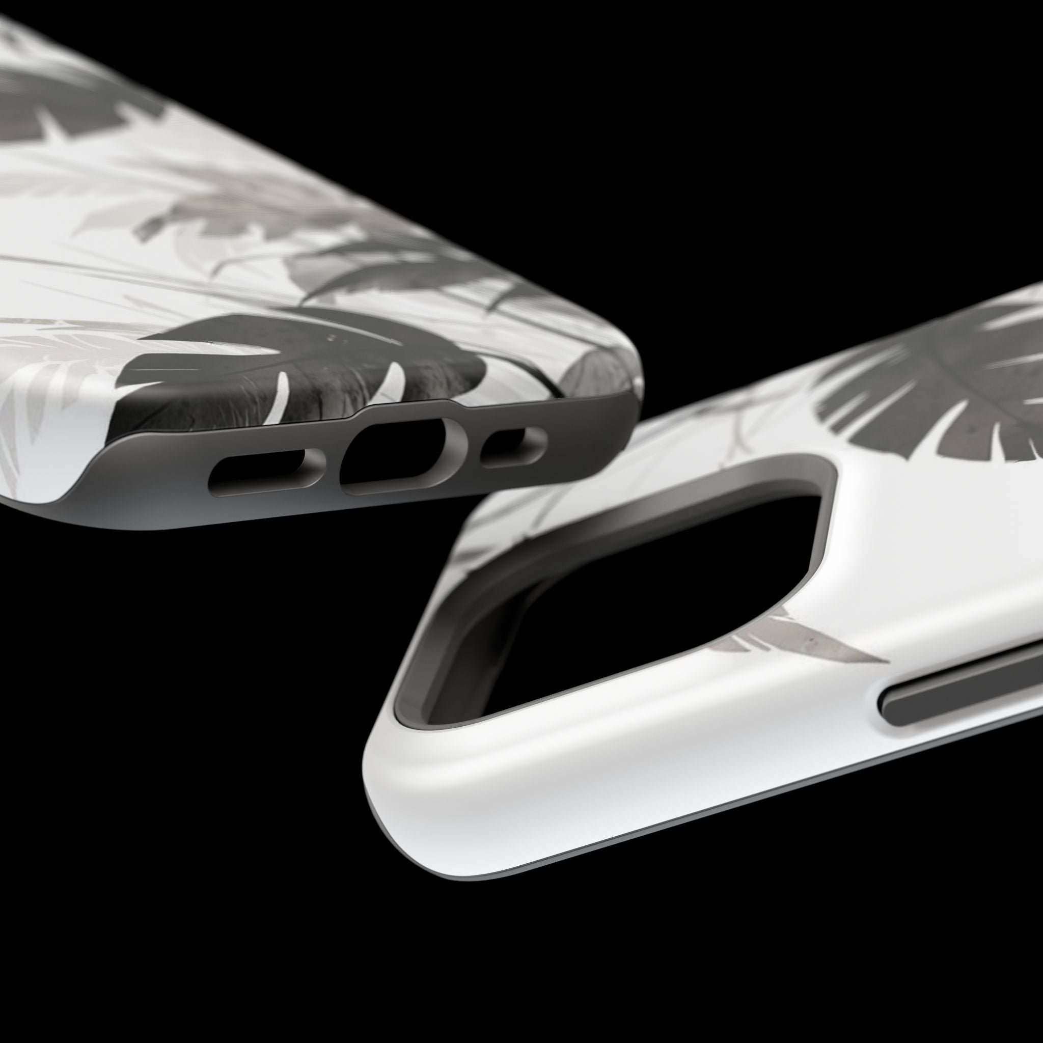 Tropical Monstera Magnetic Impact Phone Case — Black & White Leaf Design
