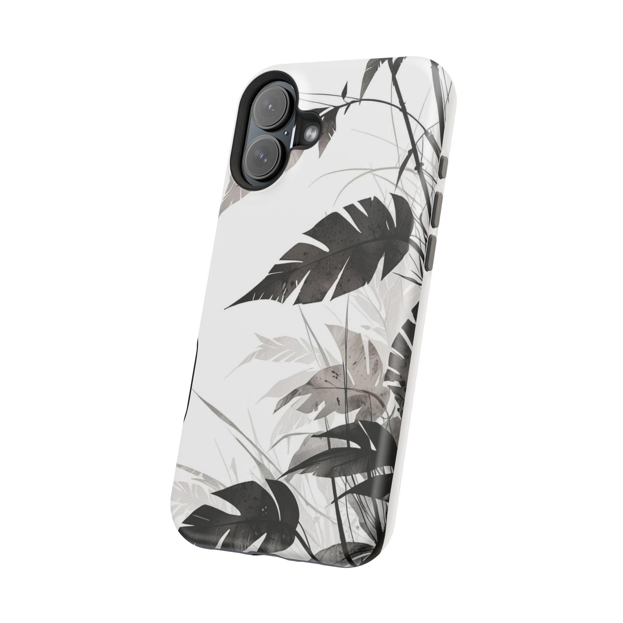 Tropical Monstera Magnetic Impact Phone Case — Black & White Leaf Design