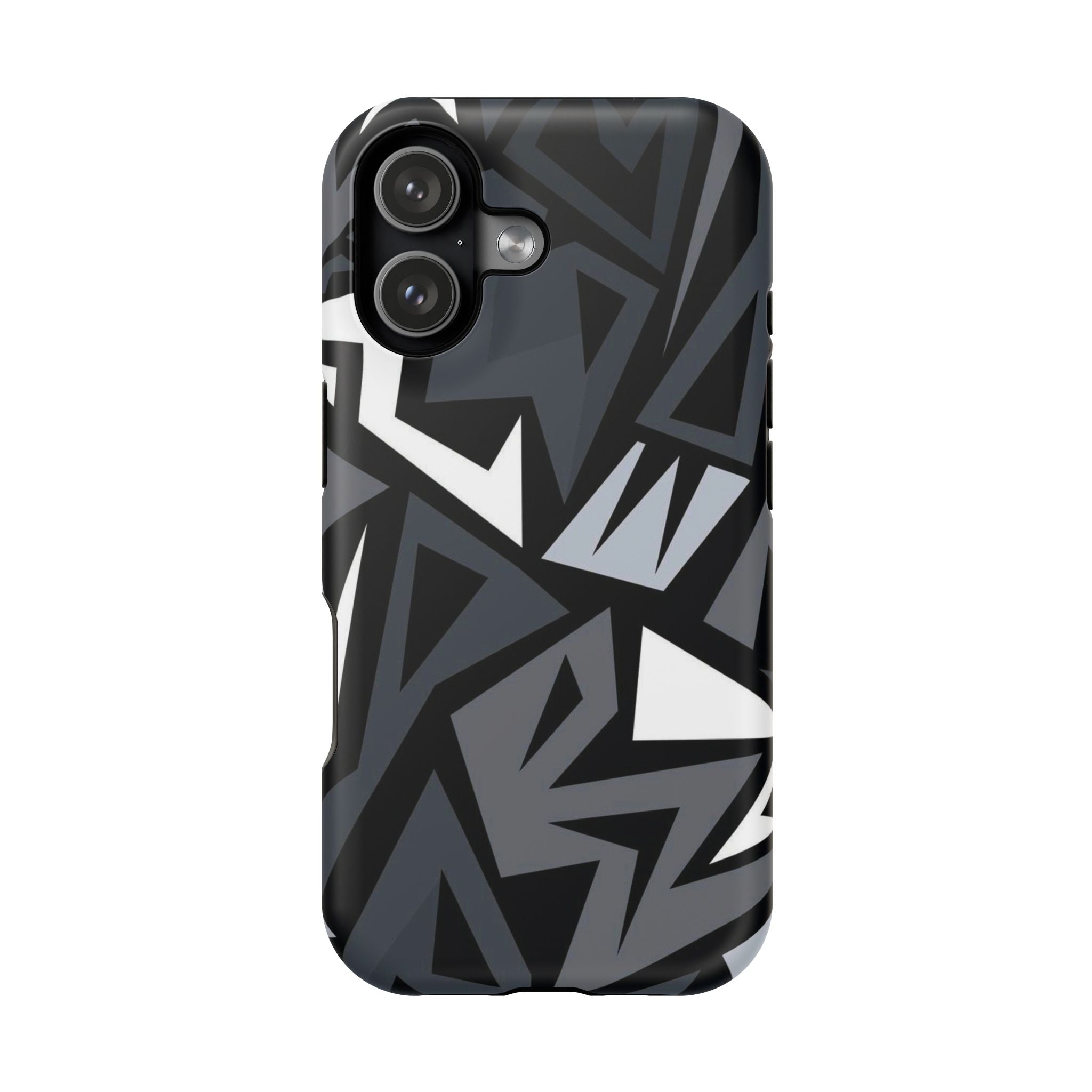 Impact-Resistant Magnetic Phone Case — Black & Gray Geometric Armor
