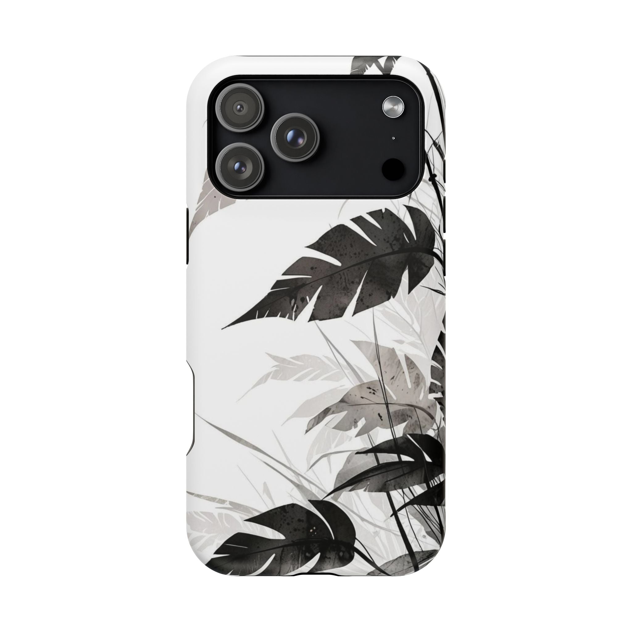 Tropical Monstera Magnetic Impact Phone Case — Black & White Leaf Design