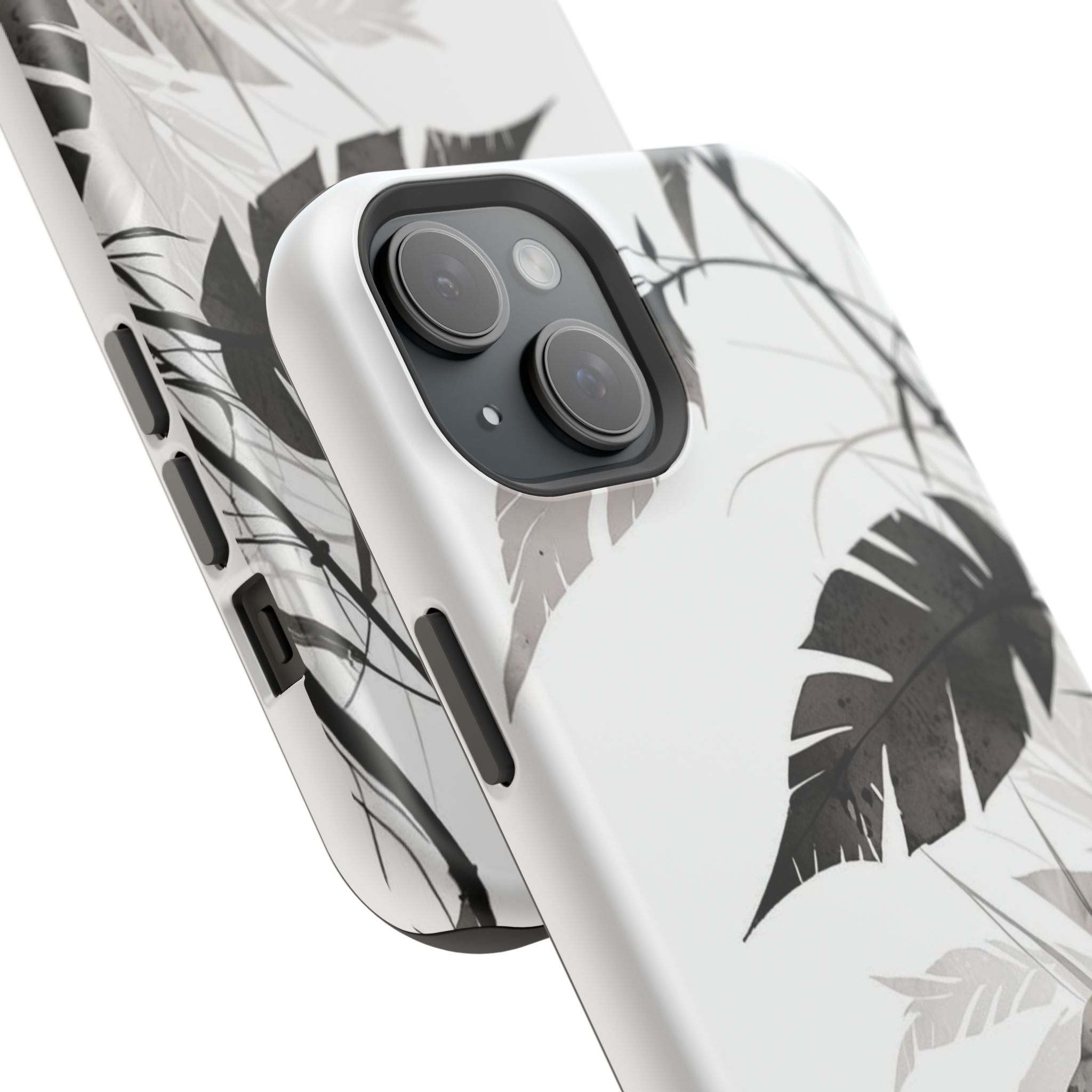 Tropical Monstera Magnetic Impact Phone Case — Black & White Leaf Design