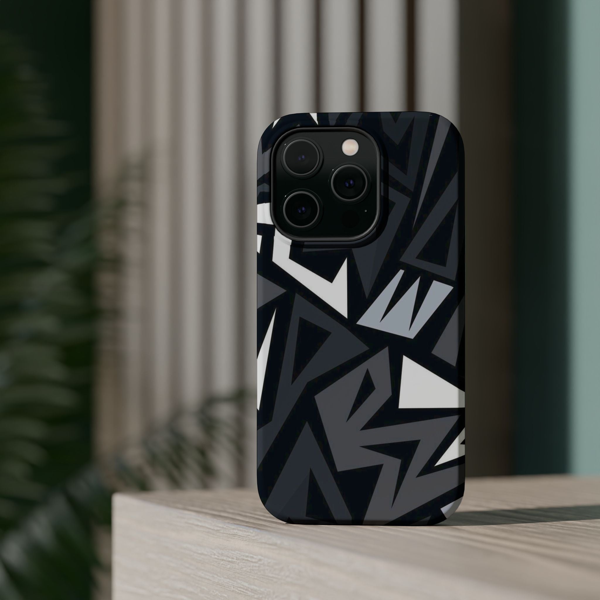 Impact-Resistant Magnetic Phone Case — Black & Gray Geometric Armor