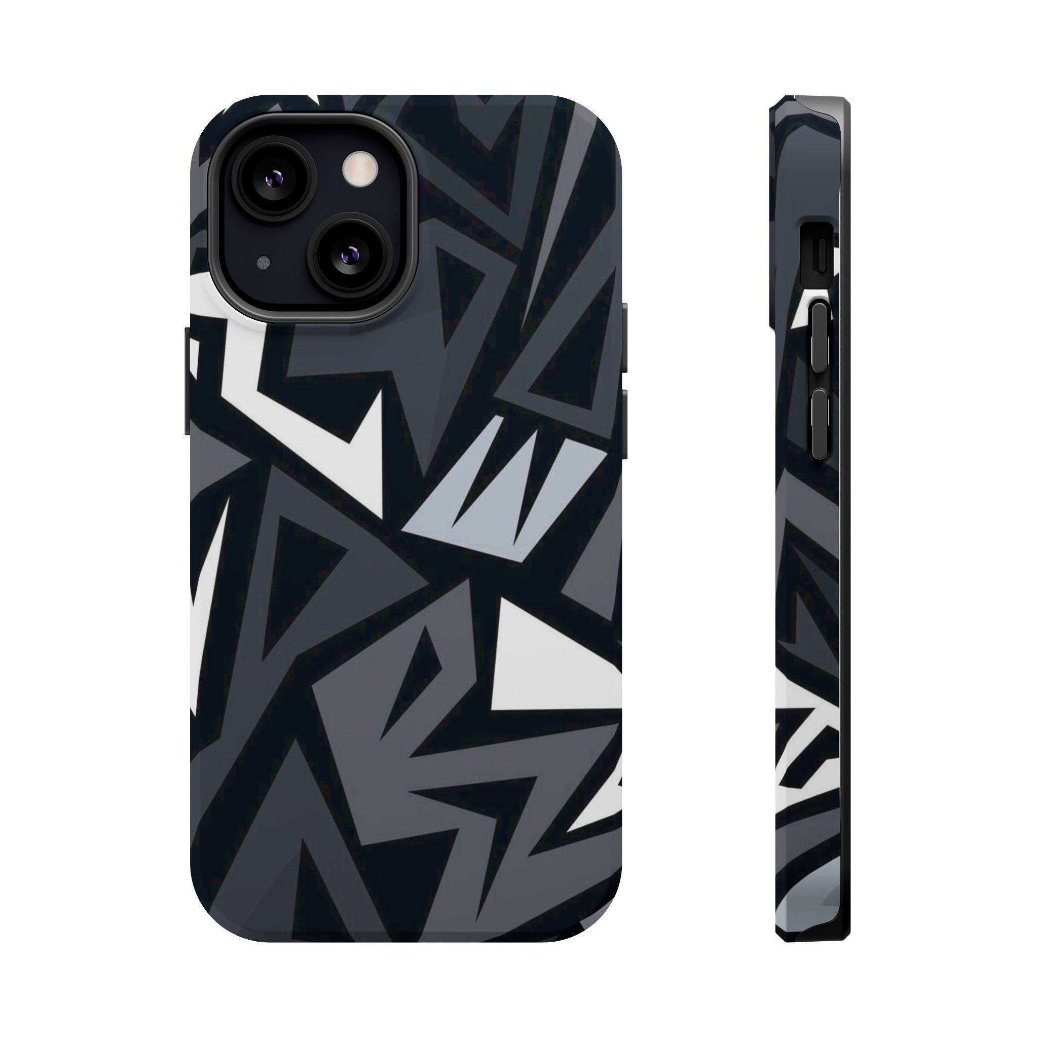 Impact-Resistant Magnetic Phone Case — Black & Gray Geometric Armor