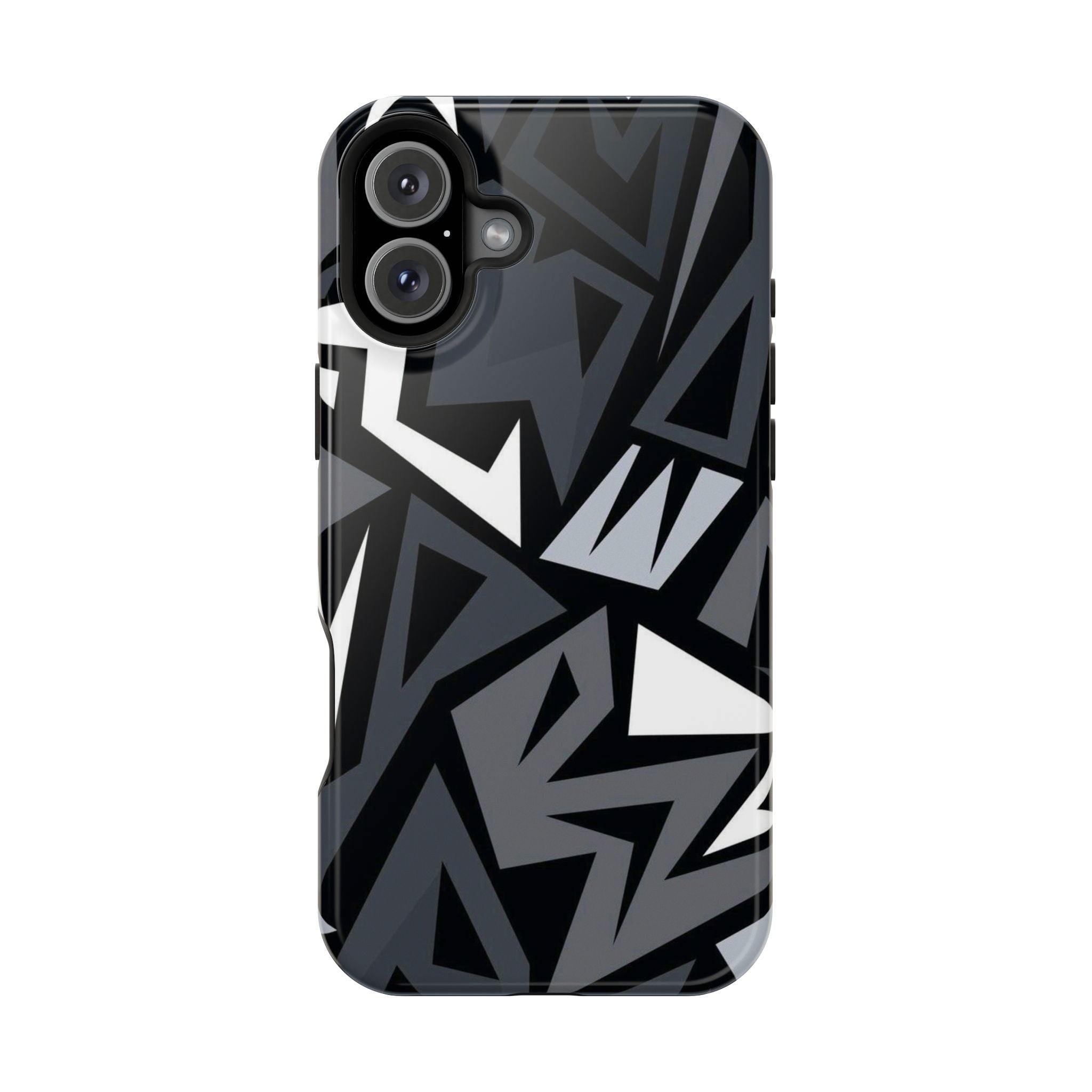 Impact-Resistant Magnetic Phone Case — Black & Gray Geometric Armor