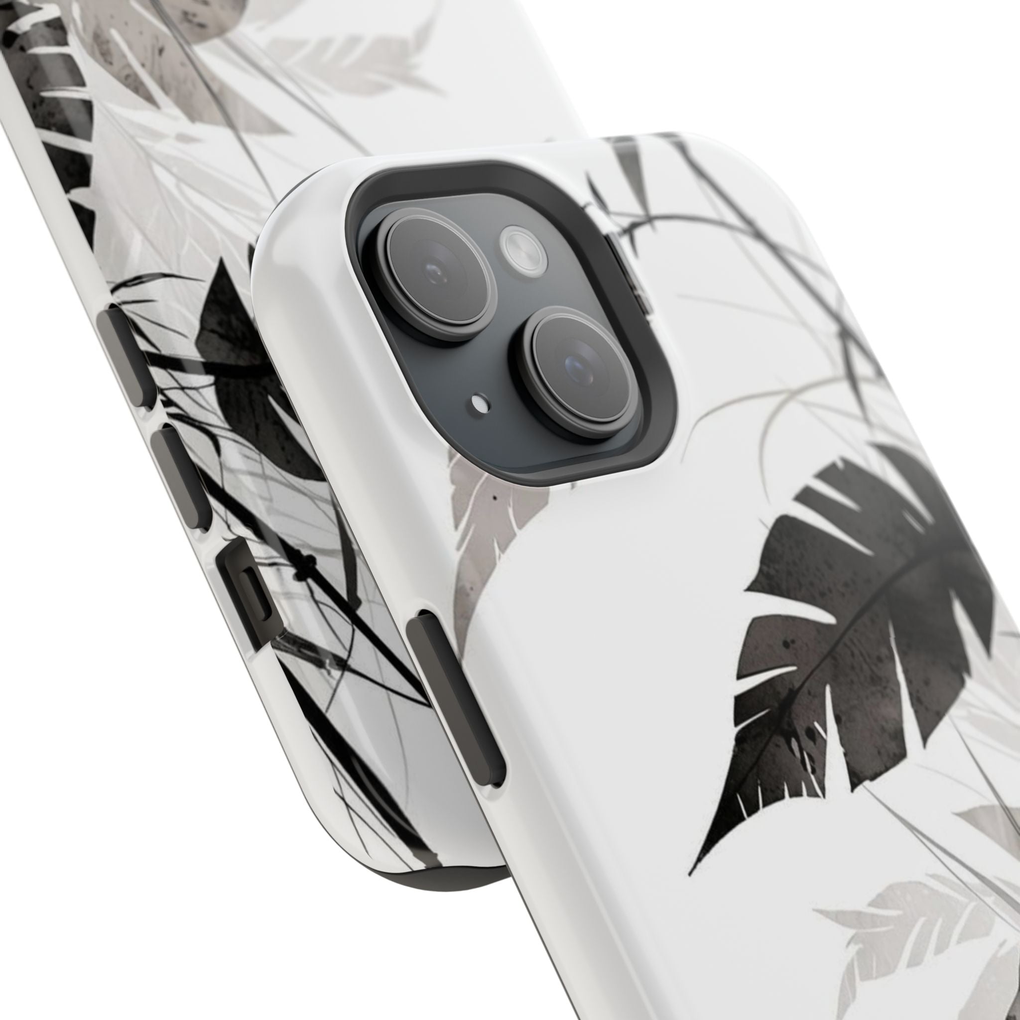 Tropical Monstera Magnetic Impact Phone Case — Black & White Leaf Design