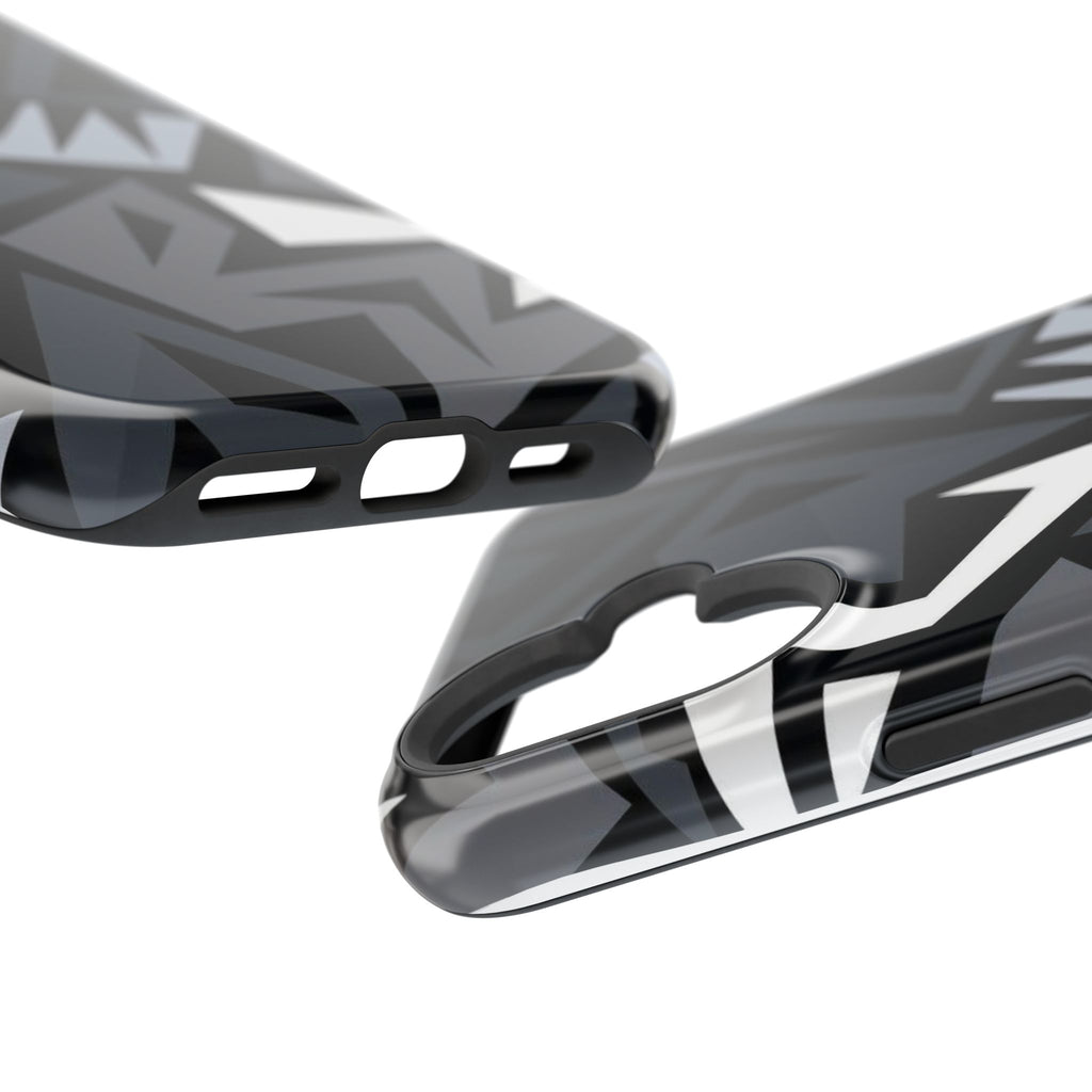 Impact-Resistant Magnetic Phone Case — Black & Gray Geometric Armor
