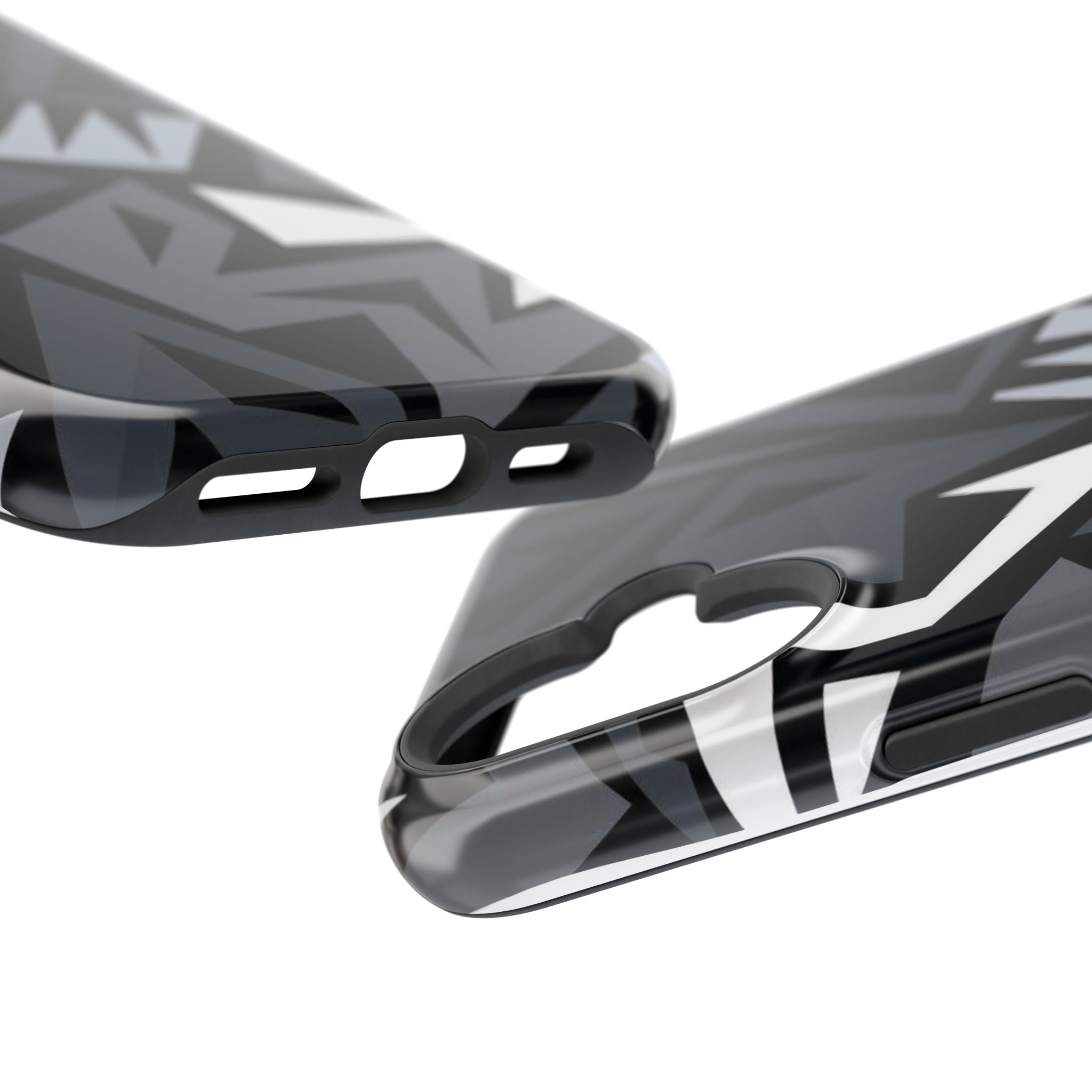 Impact-Resistant Magnetic Phone Case — Black & Gray Geometric Armor