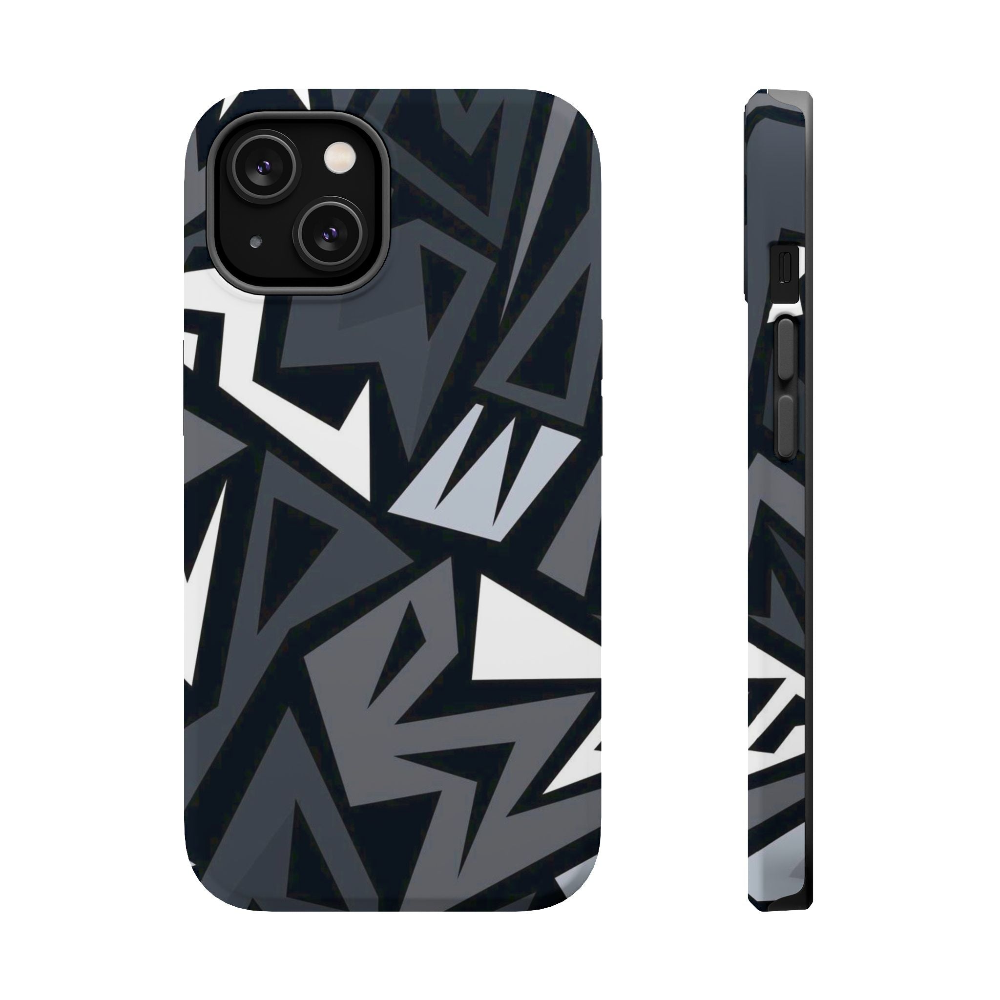 Impact-Resistant Magnetic Phone Case — Black & Gray Geometric Armor
