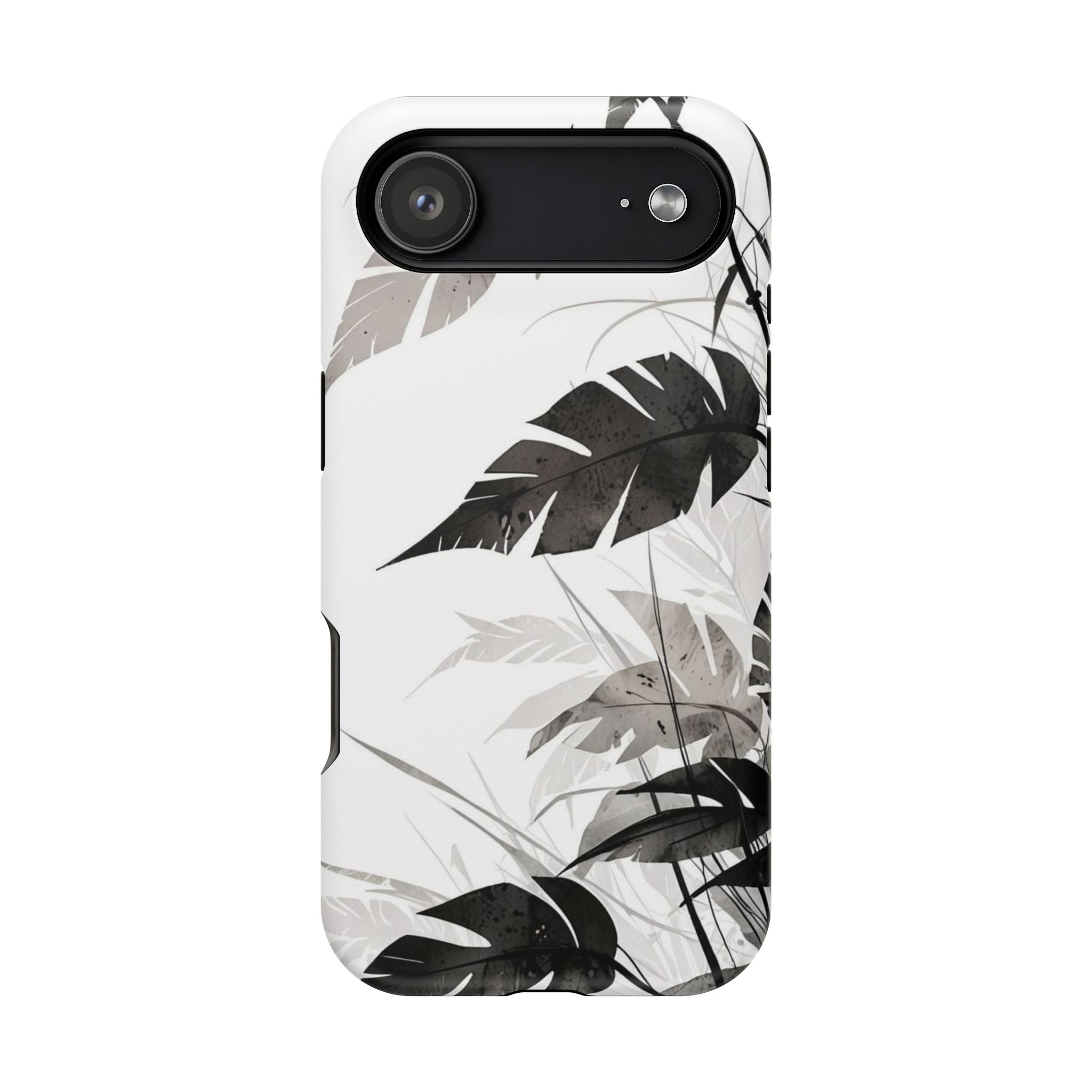 Tropical Monstera Magnetic Impact Phone Case — Black & White Leaf Design