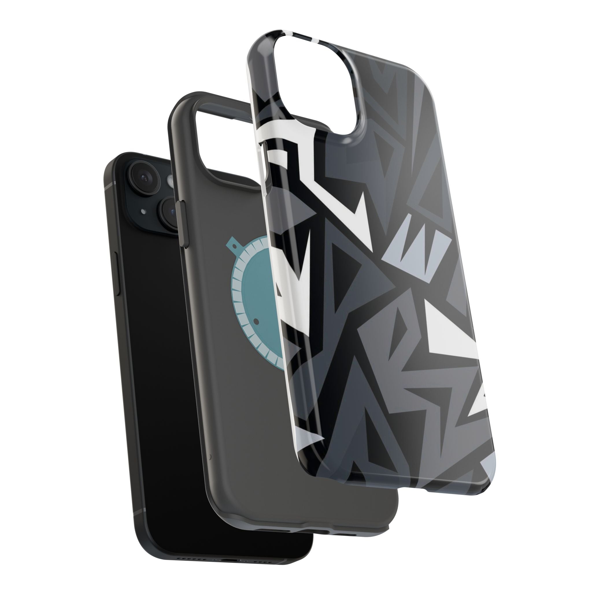 Impact-Resistant Magnetic Phone Case — Black & Gray Geometric Armor