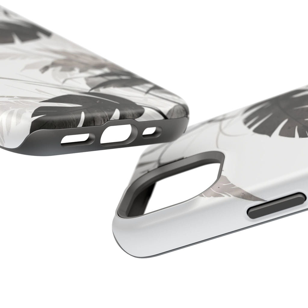 Tropical Monstera Magnetic Impact Phone Case — Black & White Leaf Design