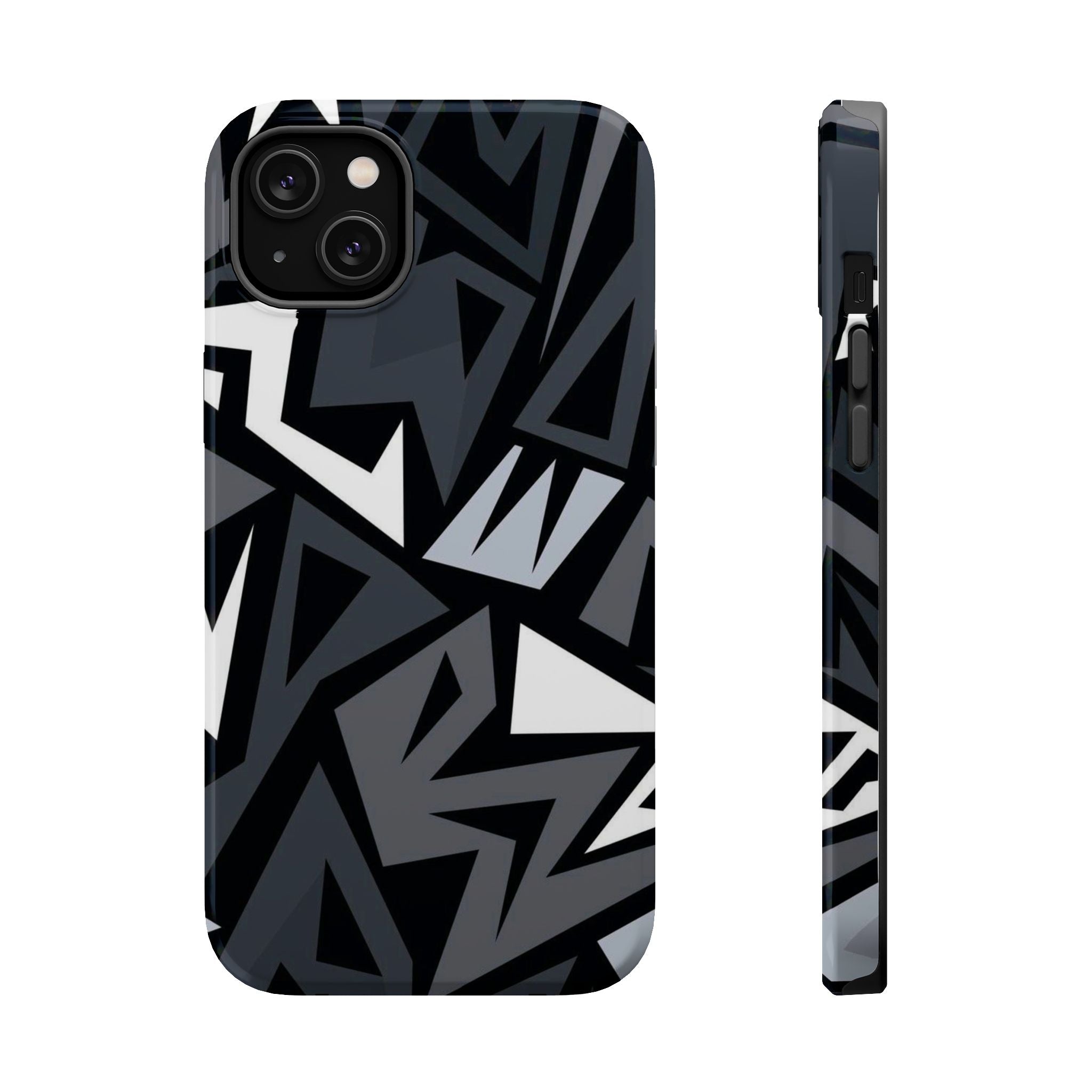 Impact-Resistant Magnetic Phone Case — Black & Gray Geometric Armor