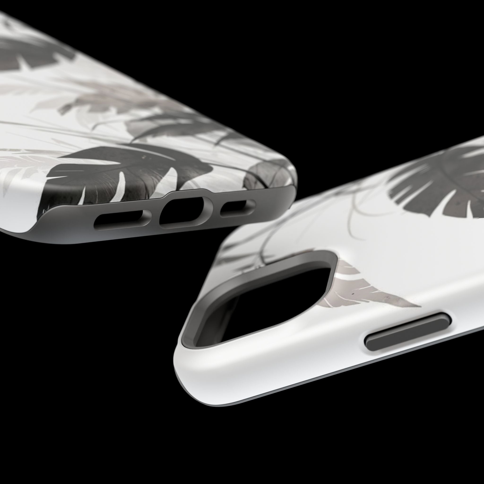 Tropical Monstera Magnetic Impact Phone Case — Black & White Leaf Design
