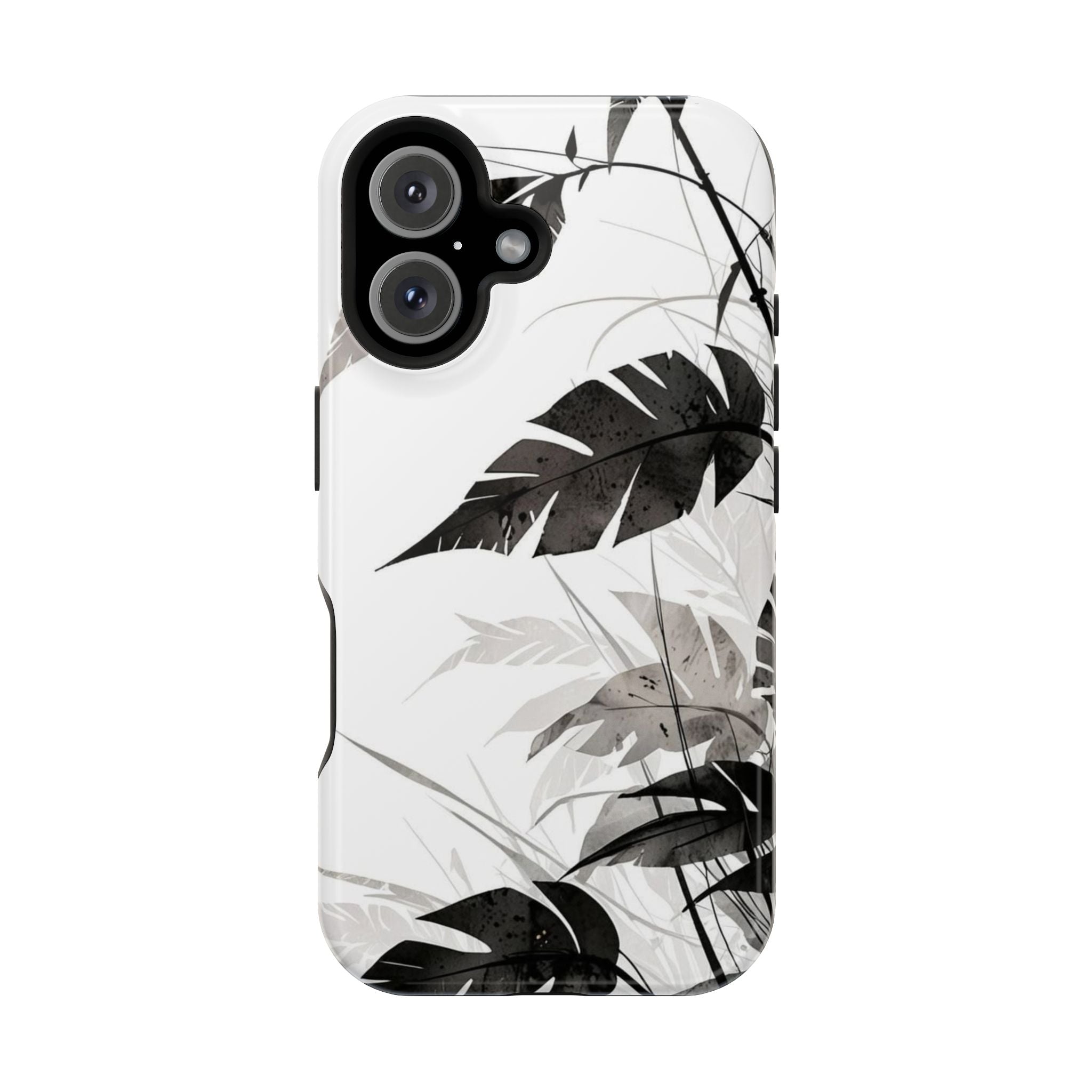 Tropical Monstera Magnetic Impact Phone Case — Black & White Leaf Design