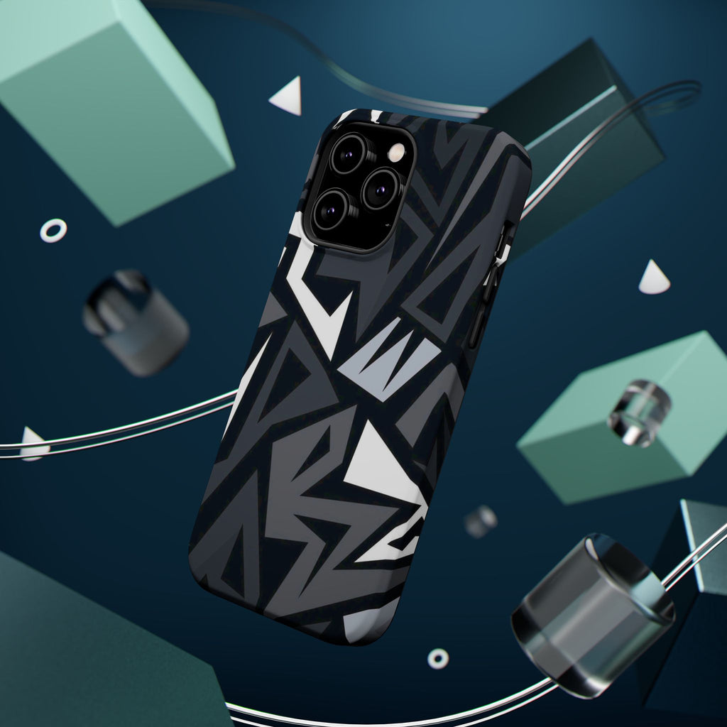 Impact-Resistant Magnetic Phone Case — Black & Gray Geometric Armor