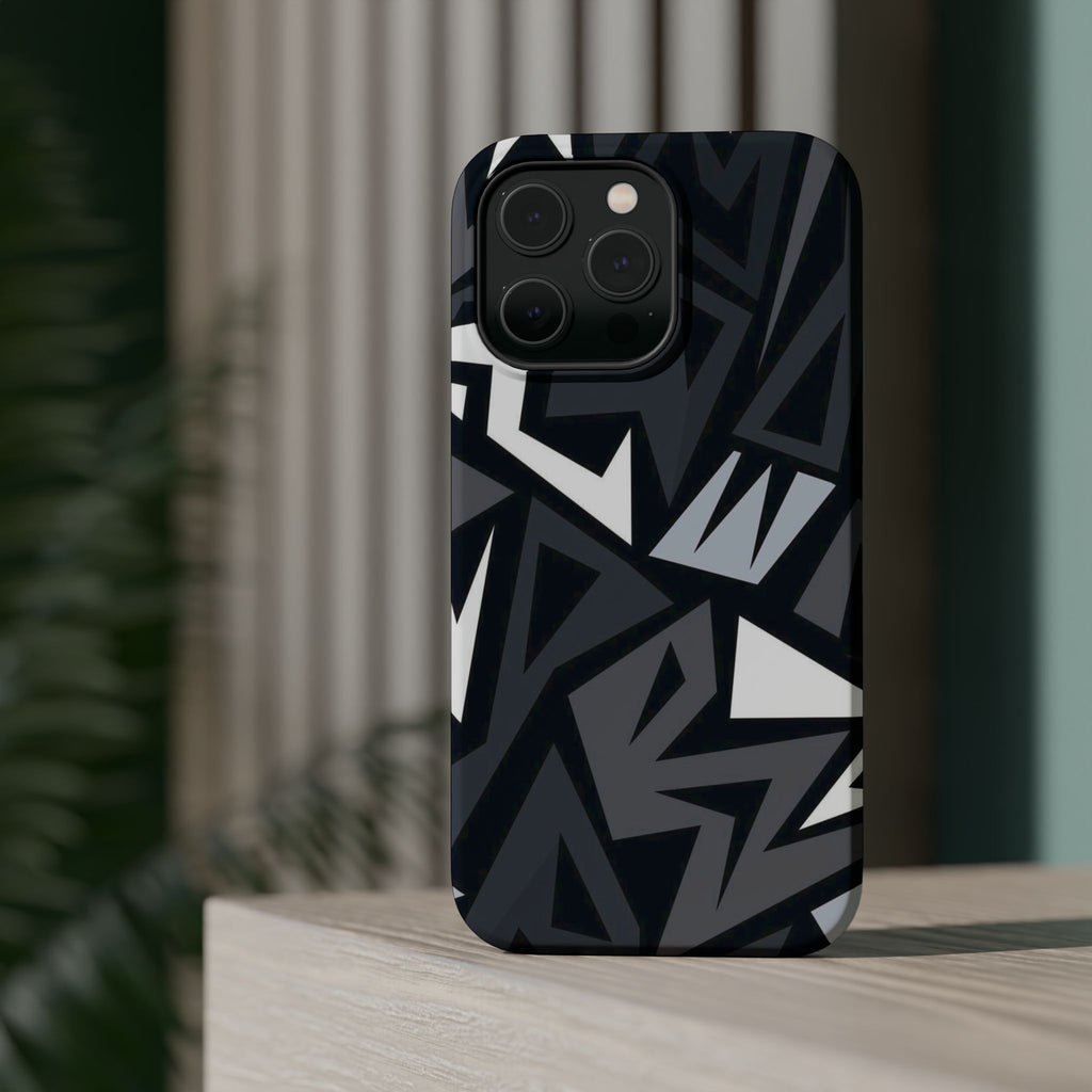 Impact-Resistant Magnetic Phone Case — Black & Gray Geometric Armor
