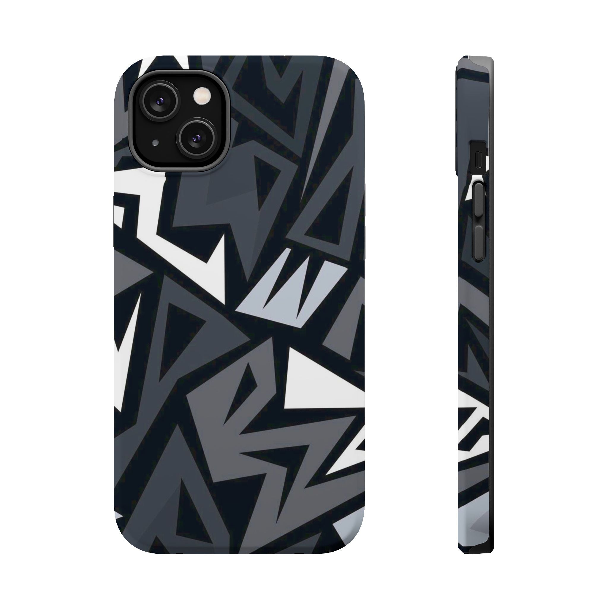 Impact-Resistant Magnetic Phone Case — Black & Gray Geometric Armor