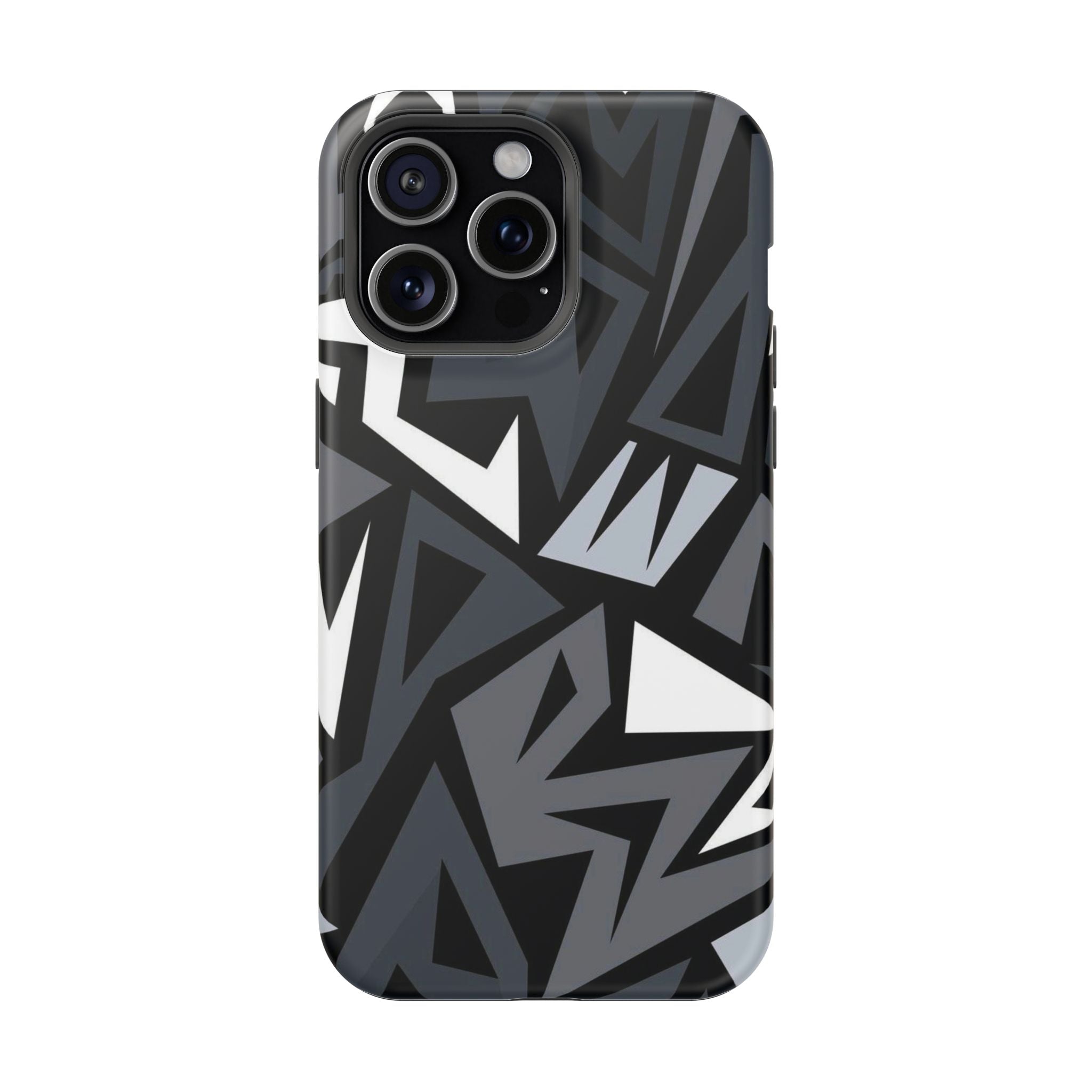 Impact-Resistant Magnetic Phone Case — Black & Gray Geometric Armor