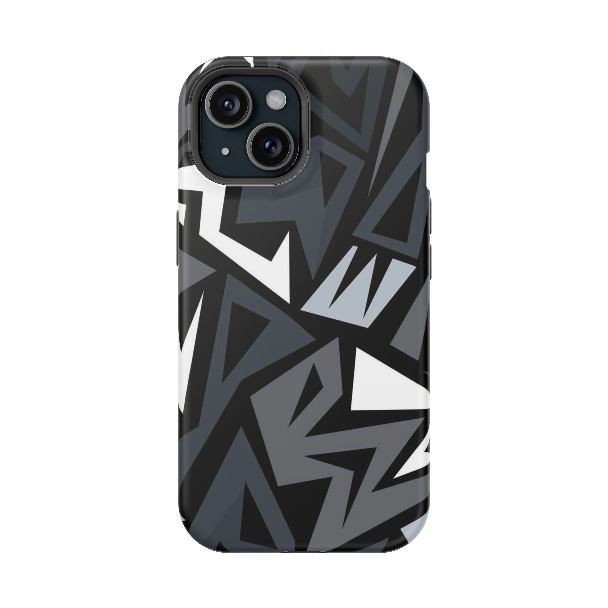 Impact-Resistant Magnetic Phone Case — Black & Gray Geometric Armor
