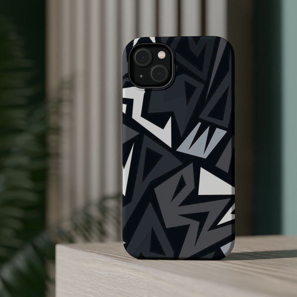 Impact-Resistant Magnetic Phone Case — Black & Gray Geometric Armor