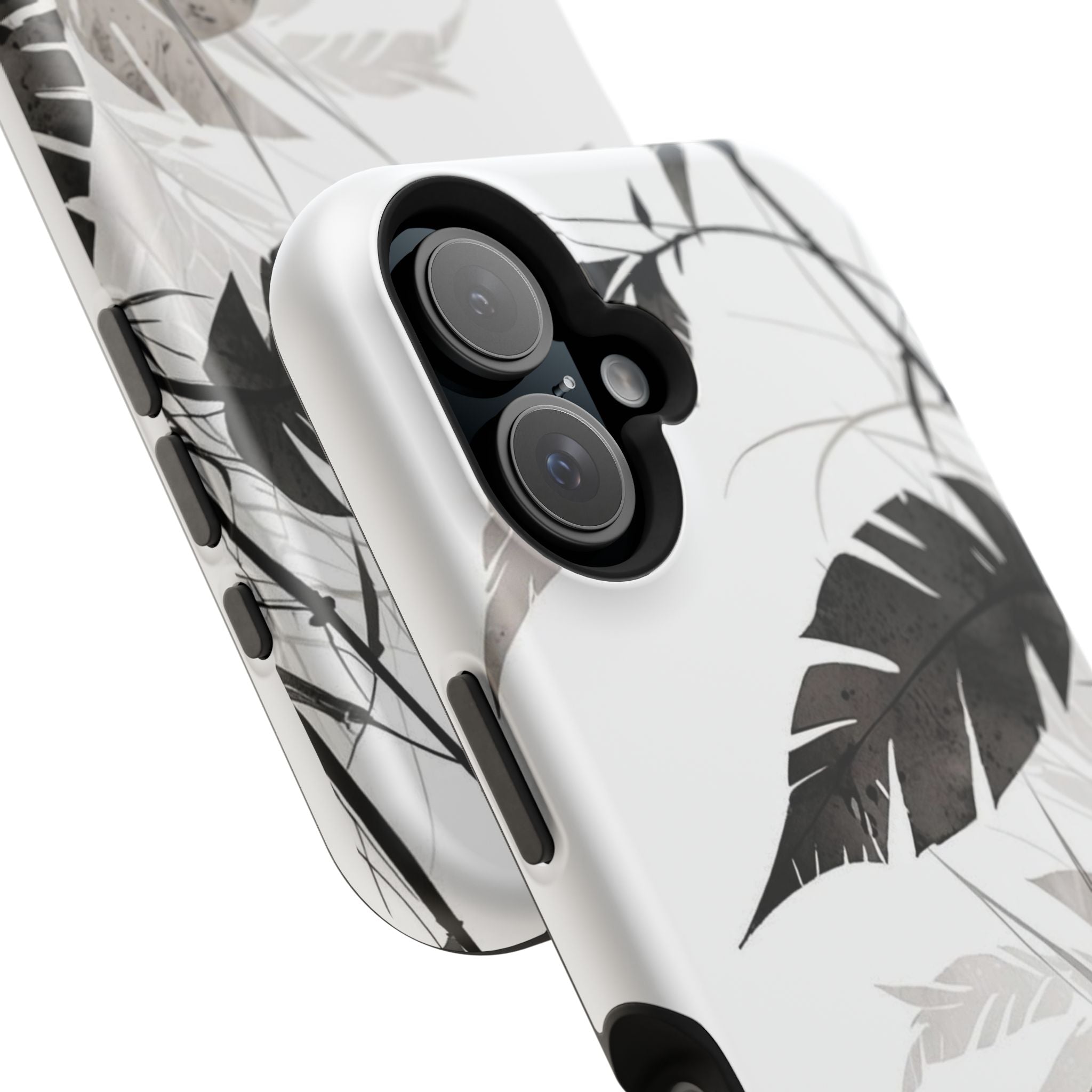 Tropical Monstera Magnetic Impact Phone Case — Black & White Leaf Design