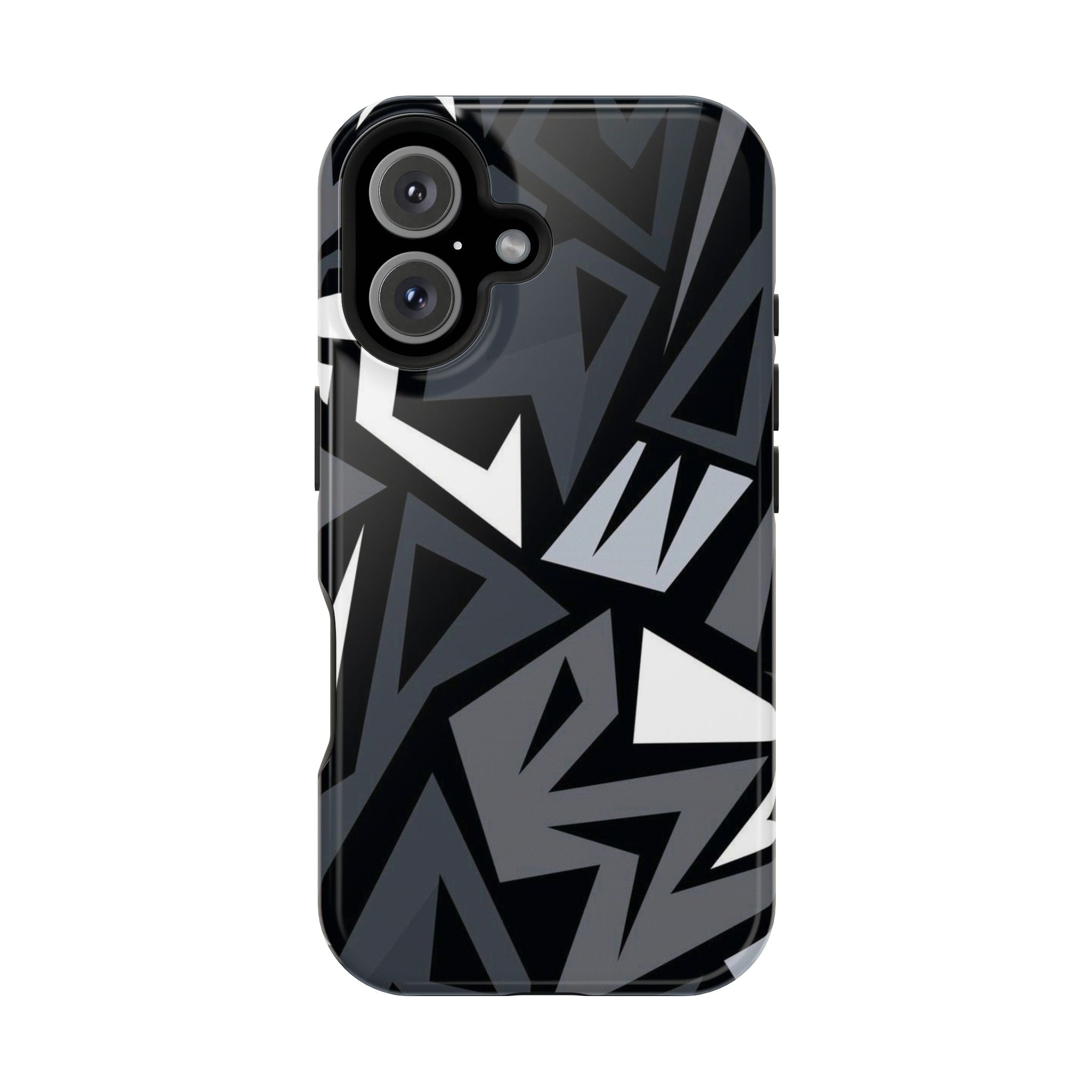 Impact-Resistant Magnetic Phone Case — Black & Gray Geometric Armor