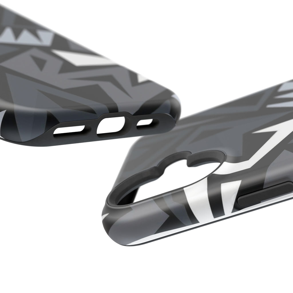 Impact-Resistant Magnetic Phone Case — Black & Gray Geometric Armor