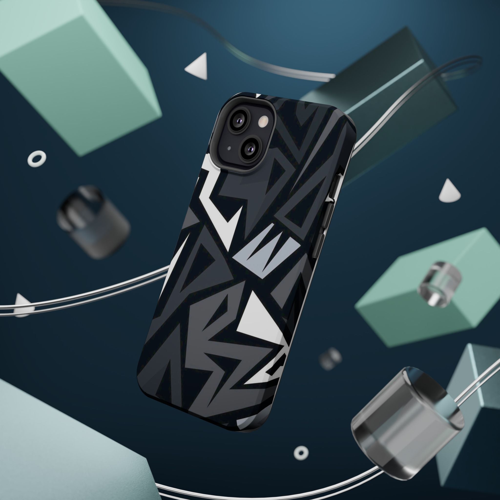 Impact-Resistant Magnetic Phone Case — Black & Gray Geometric Armor