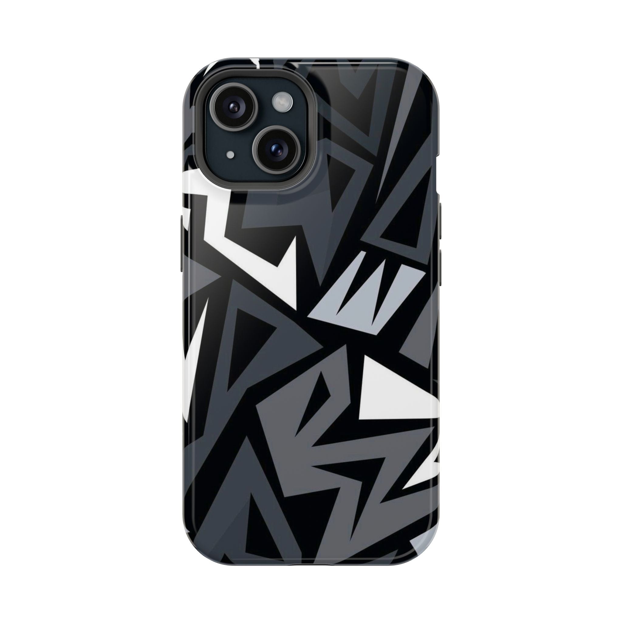 Impact-Resistant Magnetic Phone Case — Black & Gray Geometric Armor