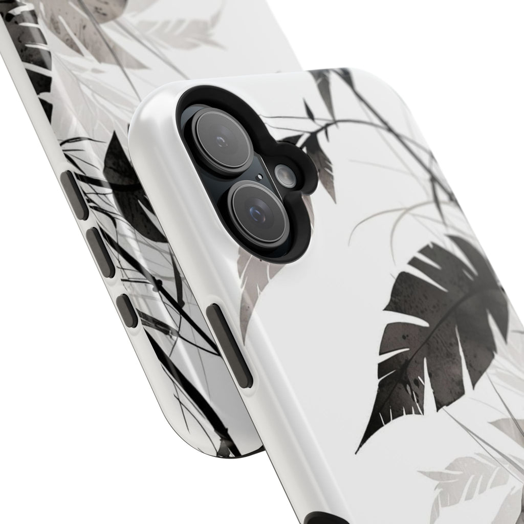 Tropical Monstera Magnetic Impact Phone Case — Black & White Leaf Design