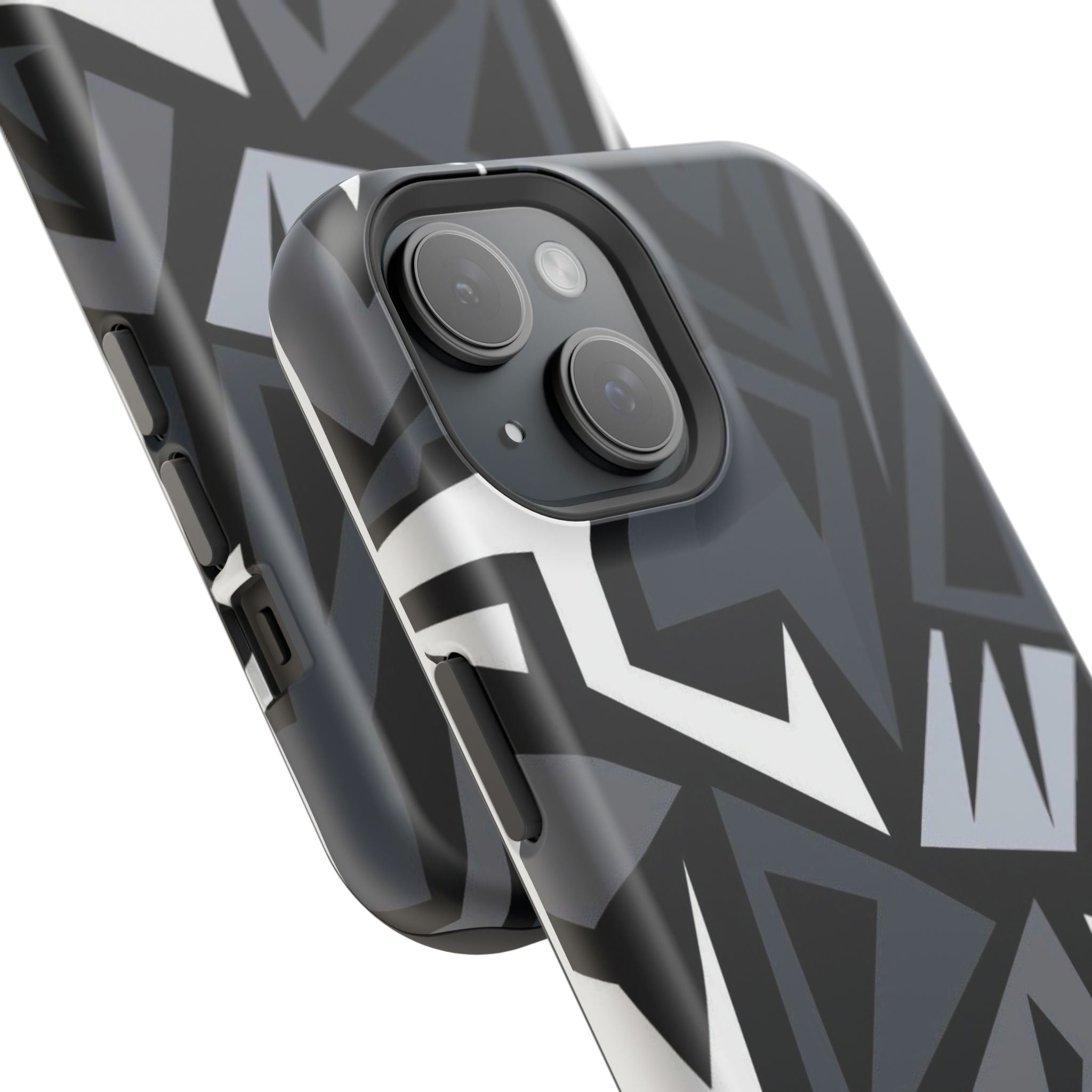 Impact-Resistant Magnetic Phone Case — Black & Gray Geometric Armor
