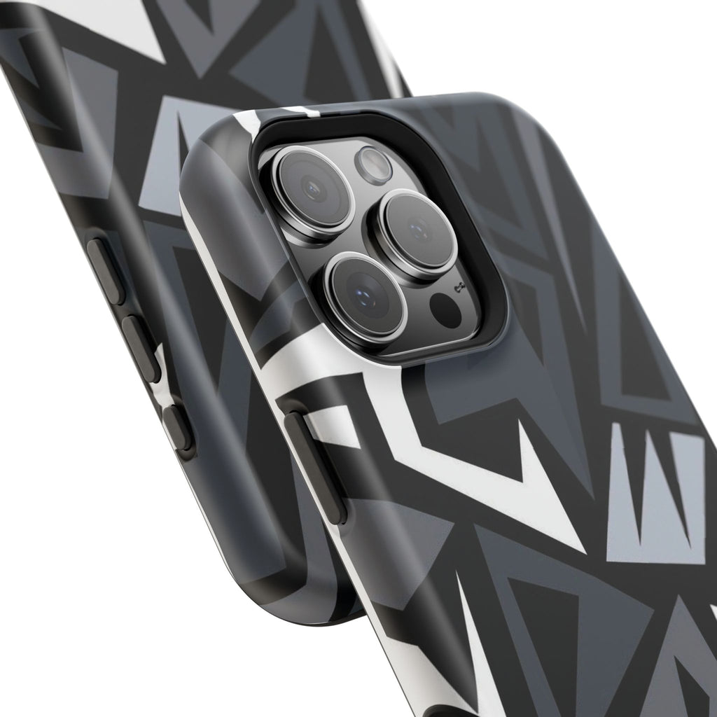 Impact-Resistant Magnetic Phone Case — Black & Gray Geometric Armor