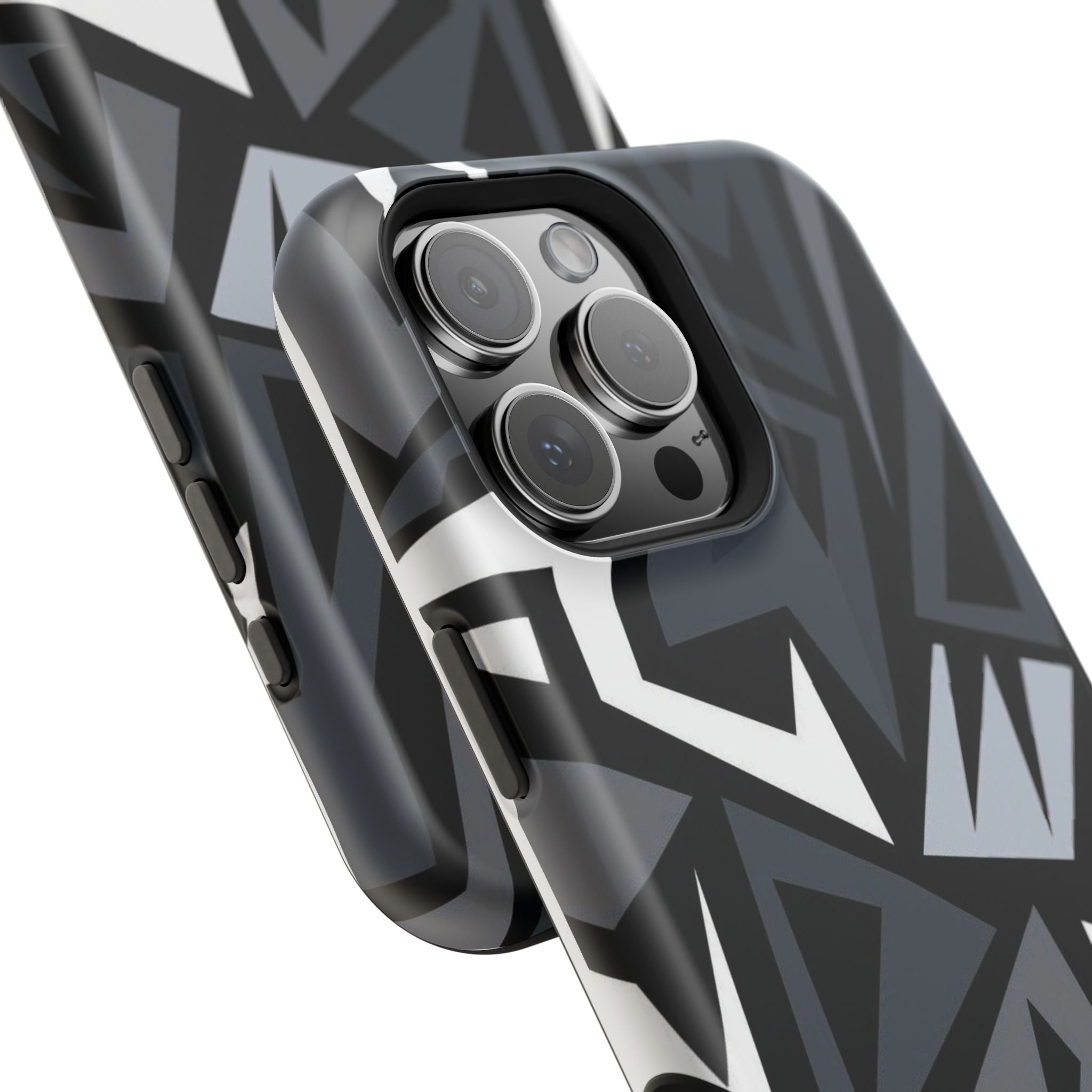 Impact-Resistant Magnetic Phone Case — Black & Gray Geometric Armor