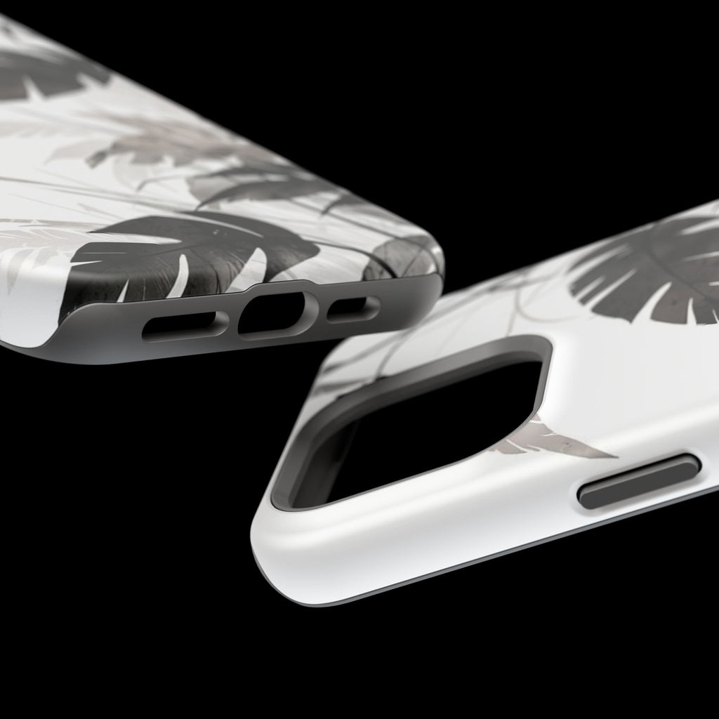 Tropical Monstera Magnetic Impact Phone Case — Black & White Leaf Design