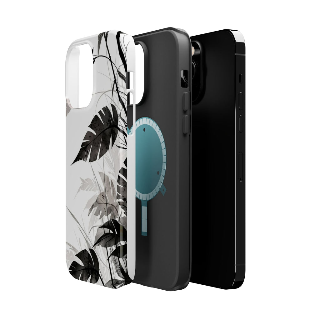 Tropical Monstera Magnetic Impact Phone Case — Black & White Leaf Design