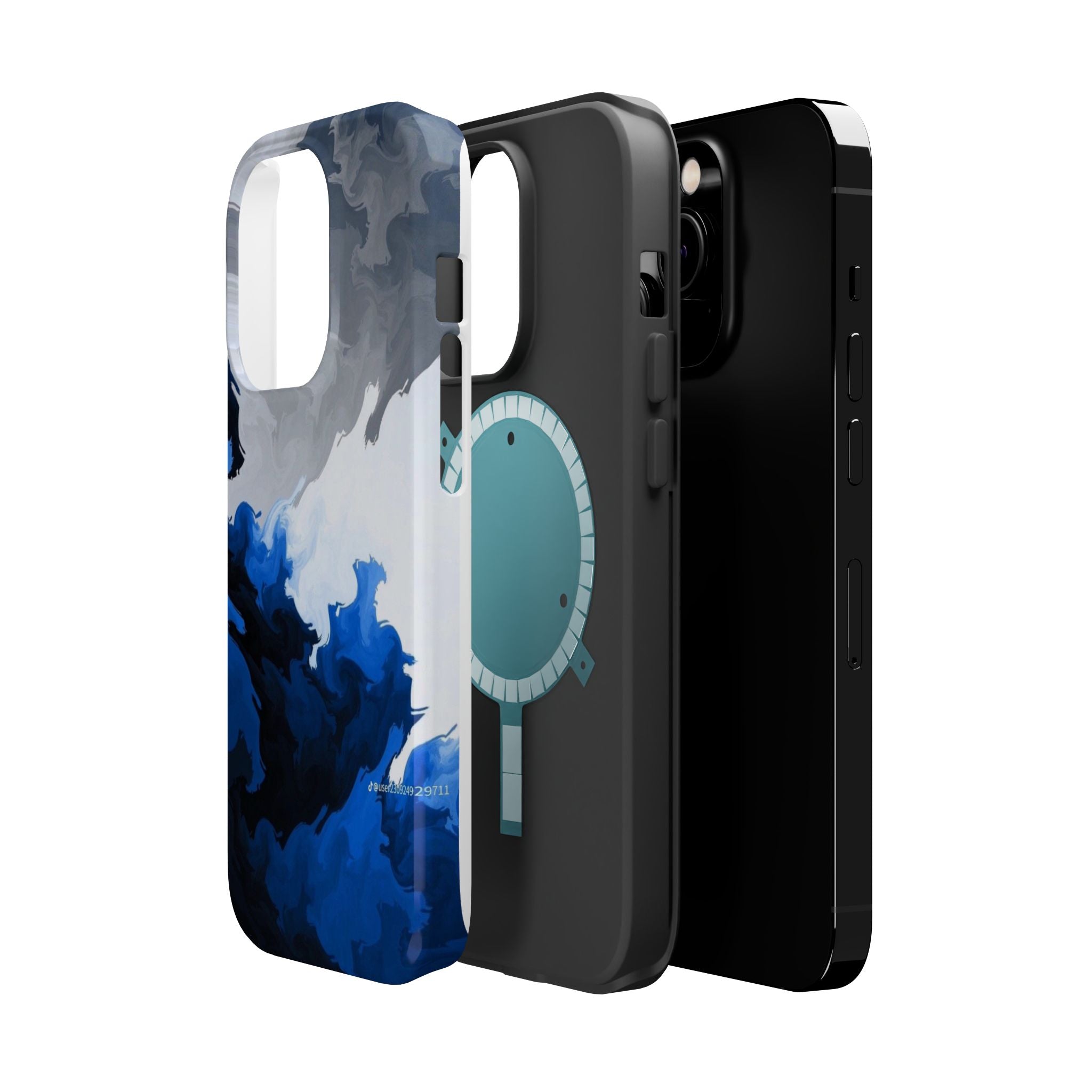 Magnetic Impact-Resistant Phone Case — Blue Abstract Ink Swirl