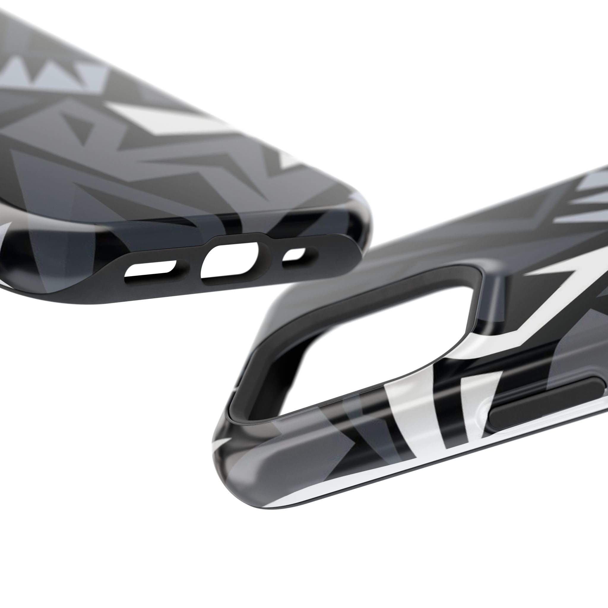 Impact-Resistant Magnetic Phone Case — Black & Gray Geometric Armor