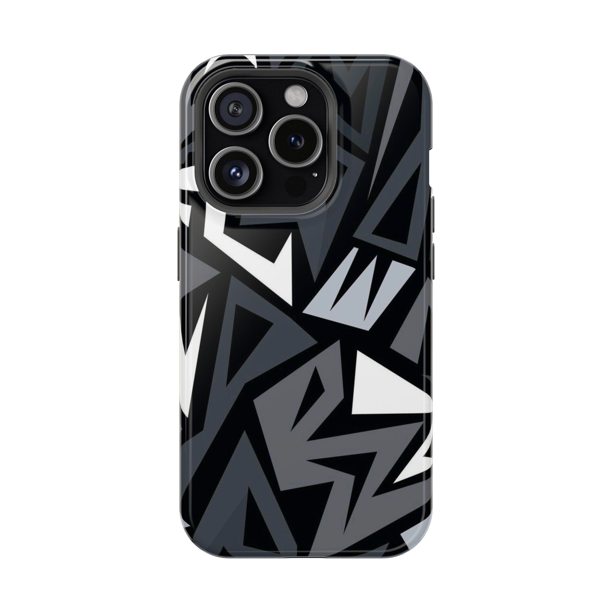 Impact-Resistant Magnetic Phone Case — Black & Gray Geometric Armor