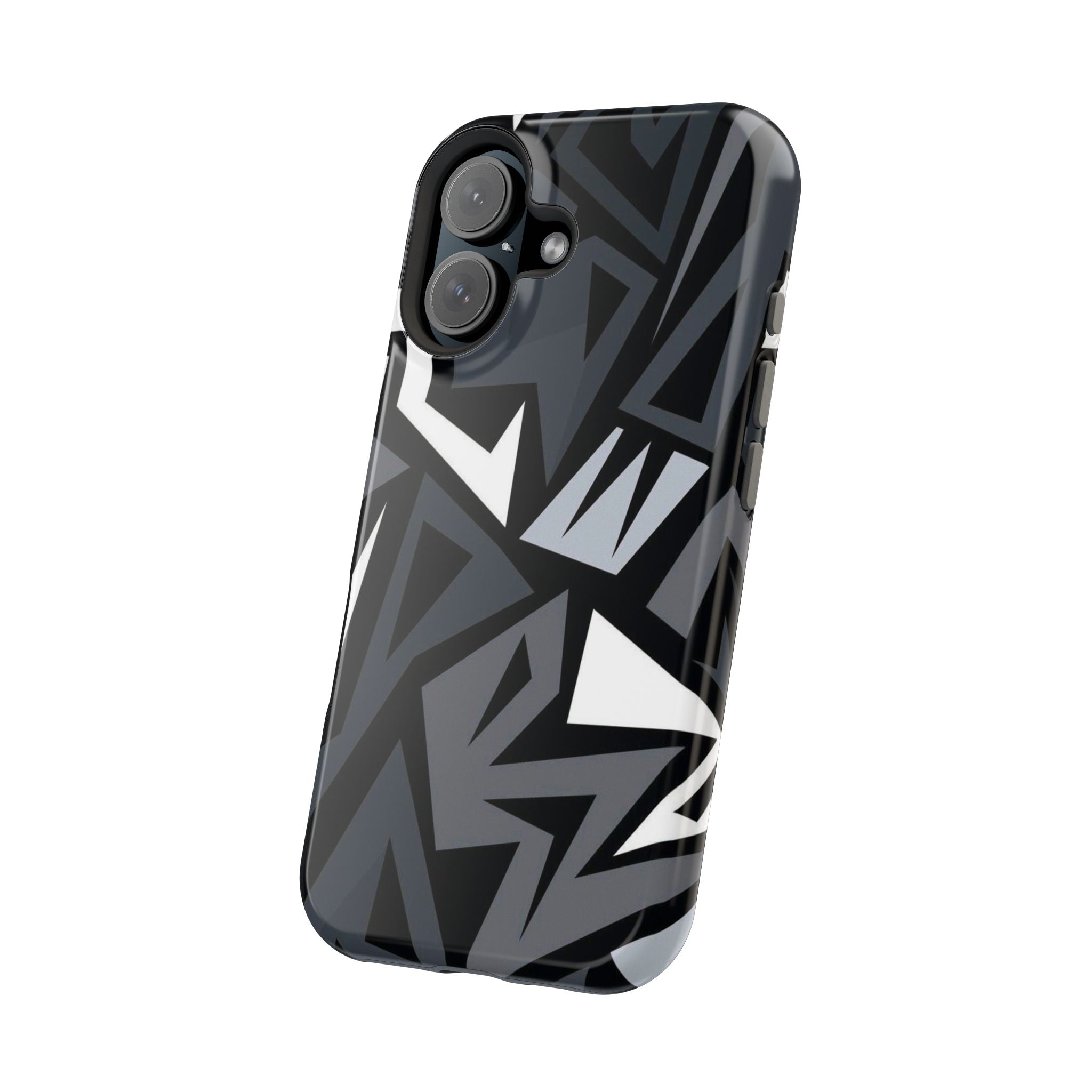 Impact-Resistant Magnetic Phone Case — Black & Gray Geometric Armor