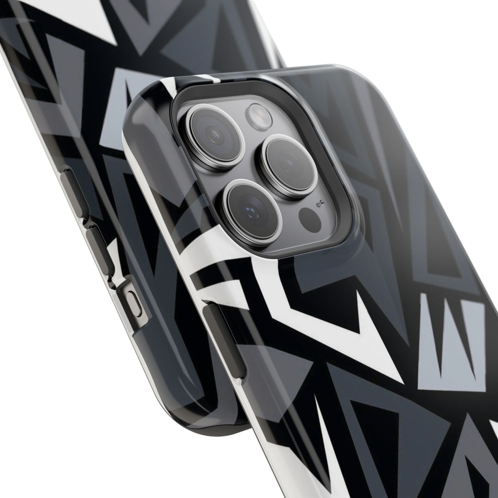 Impact-Resistant Magnetic Phone Case — Black & Gray Geometric Armor