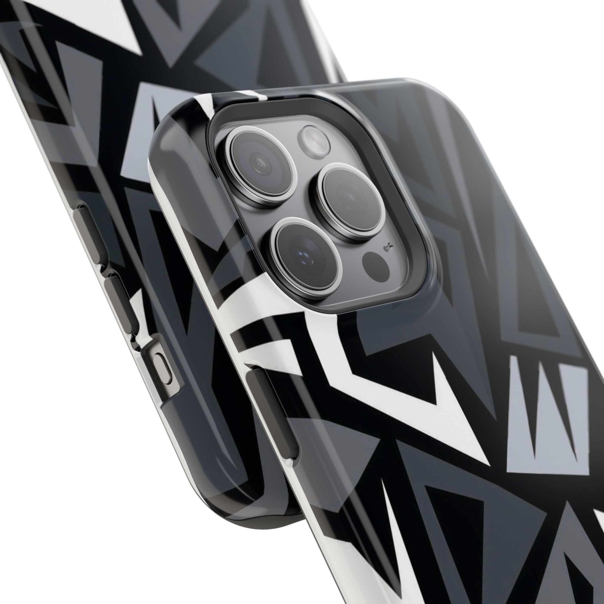 Impact-Resistant Magnetic Phone Case — Black & Gray Geometric Armor