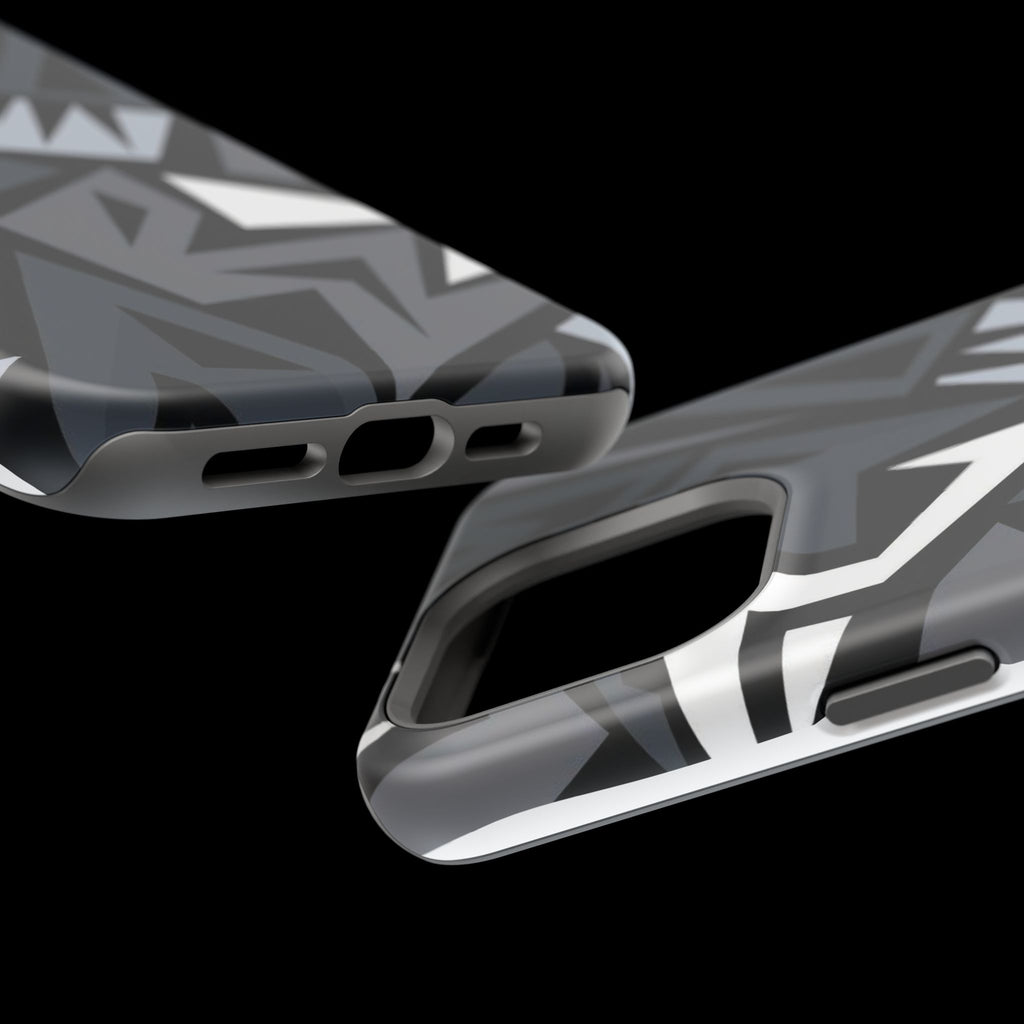 Impact-Resistant Magnetic Phone Case — Black & Gray Geometric Armor