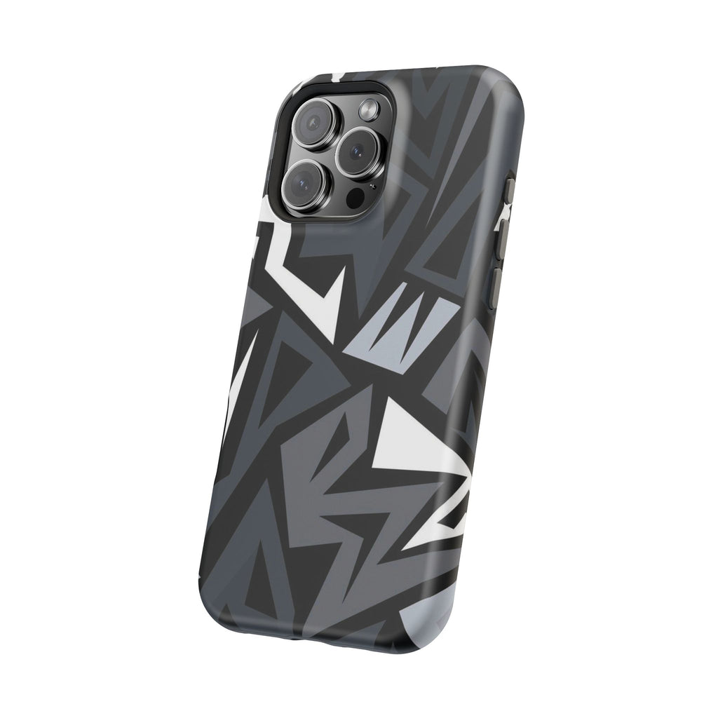 Impact-Resistant Magnetic Phone Case — Black & Gray Geometric Armor