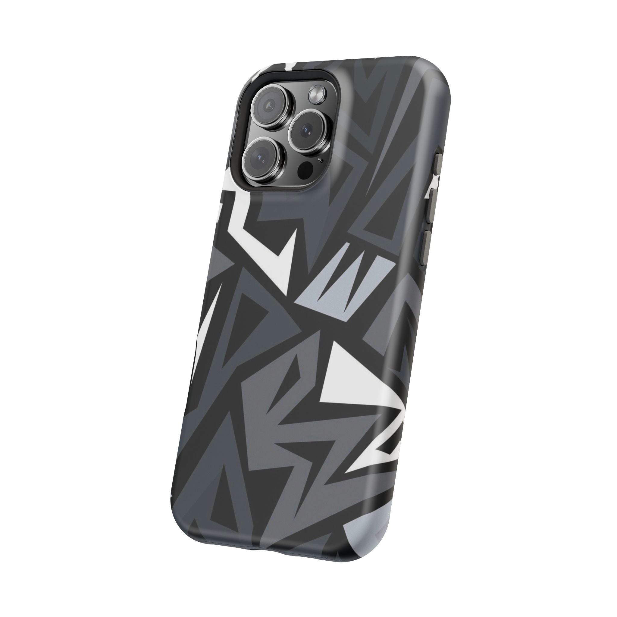 Impact-Resistant Magnetic Phone Case — Black & Gray Geometric Armor
