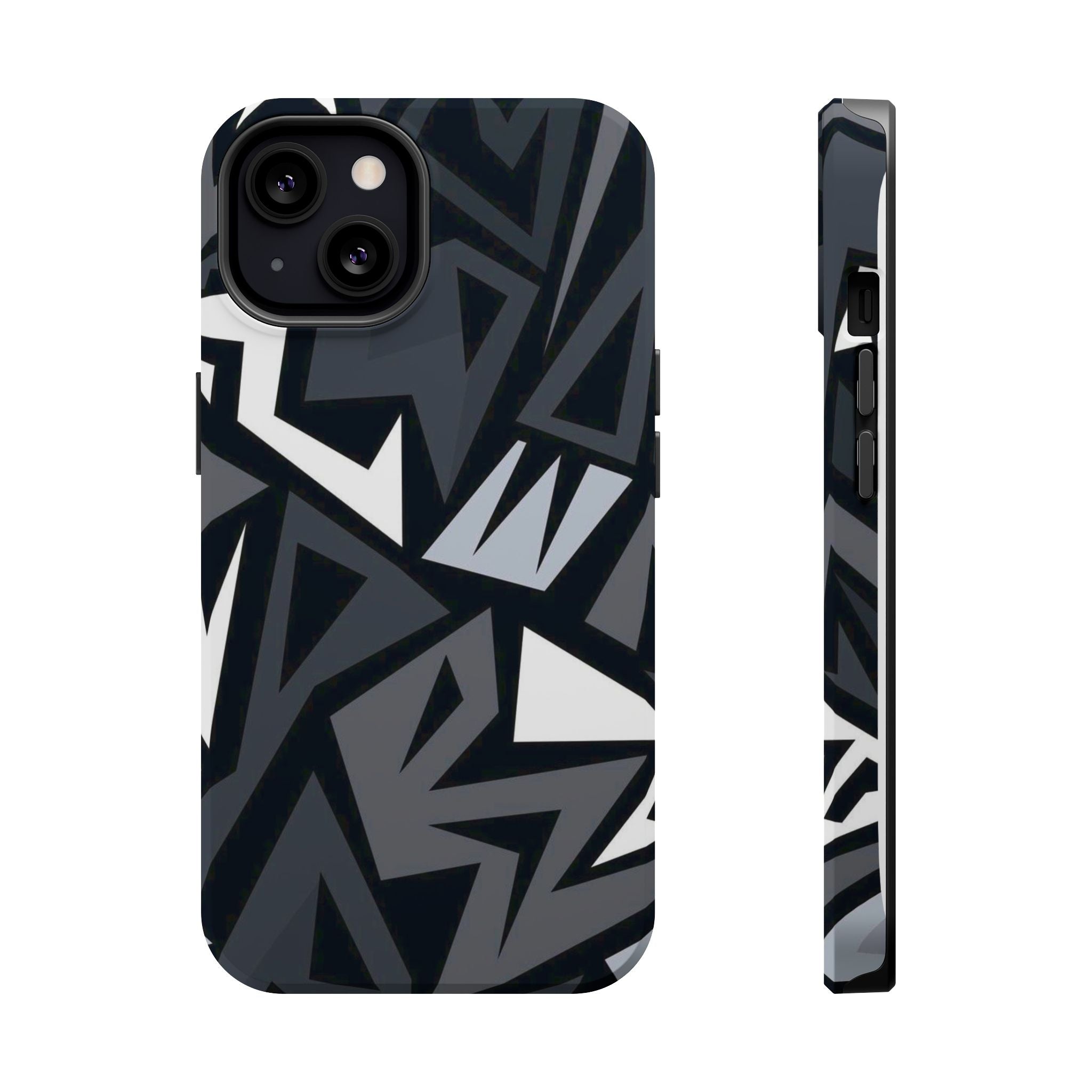 Impact-Resistant Magnetic Phone Case — Black & Gray Geometric Armor